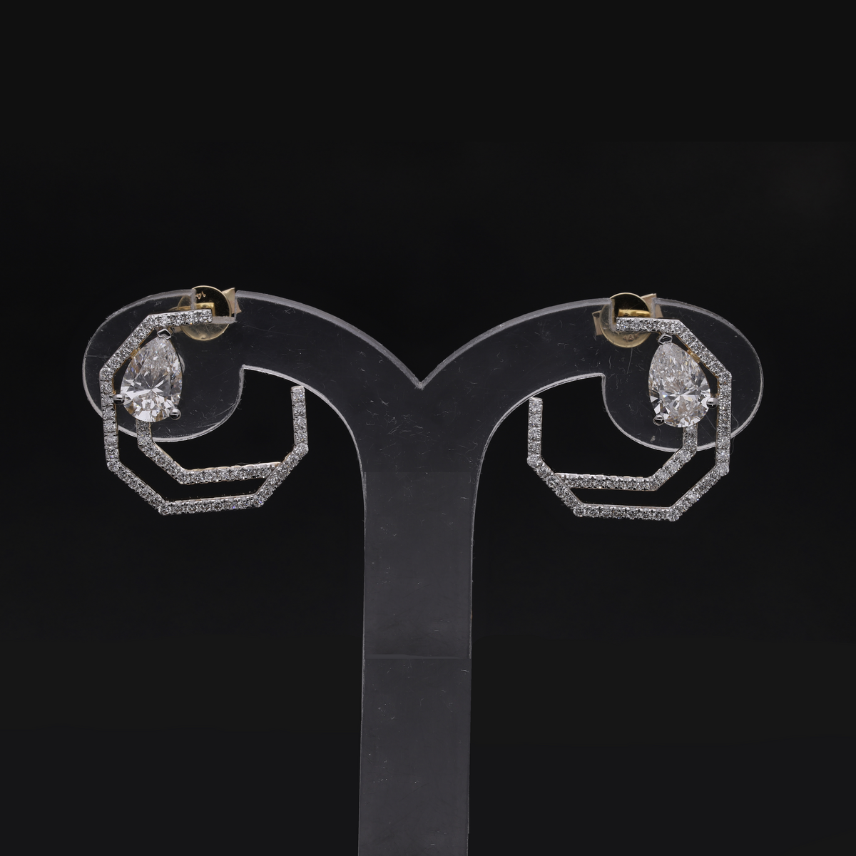 3.40 Ct Pear & Round Cut Lab-Grown Diamond Geometric Open Hoop Earrings | 14k Yellow / White / Rose Gold
