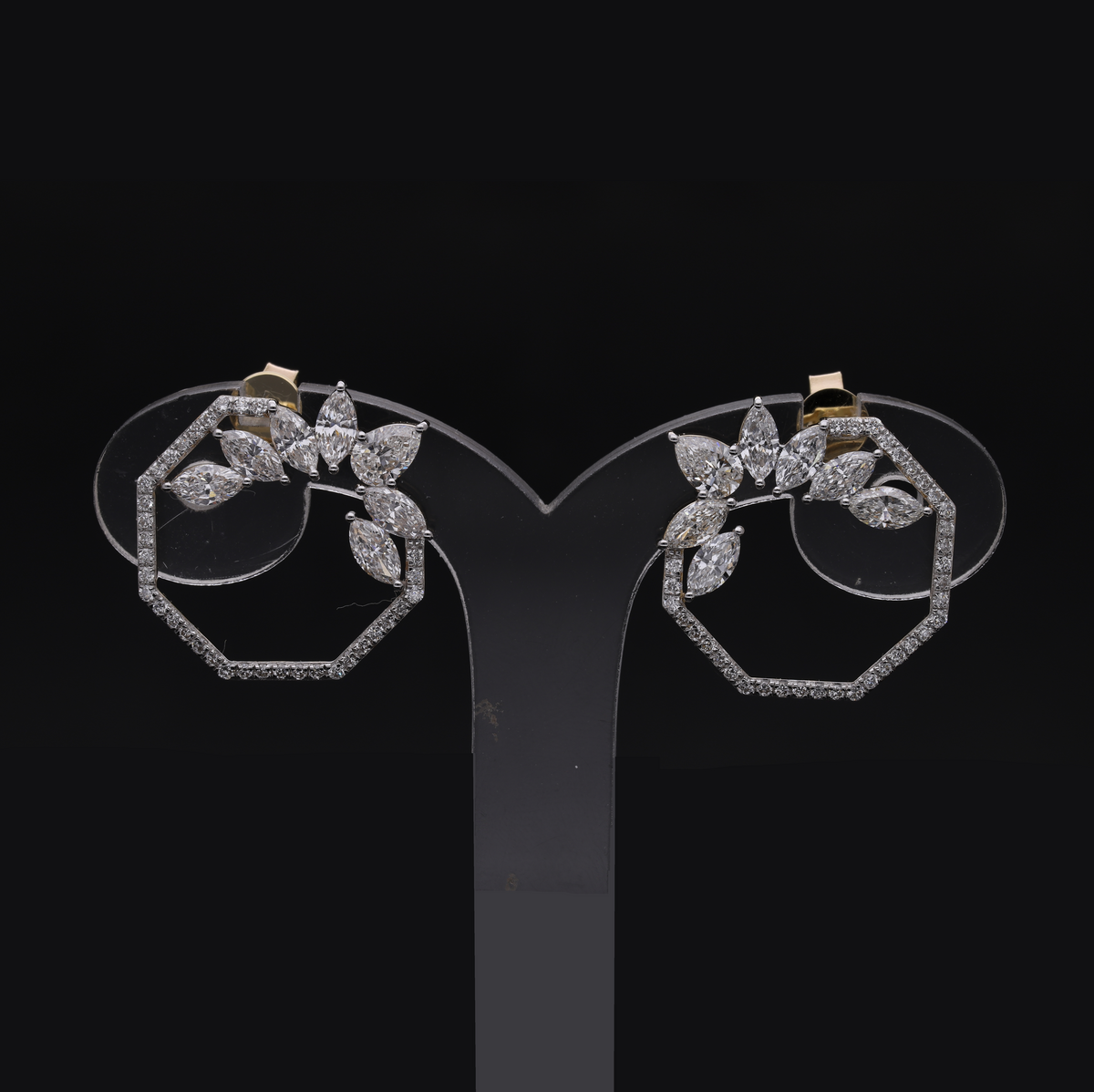 3.80 Ct Marquise & Round Cut Lab-Grown Diamond Geometric Floral Earrings | 14k White / Yellow / Rose Gold
