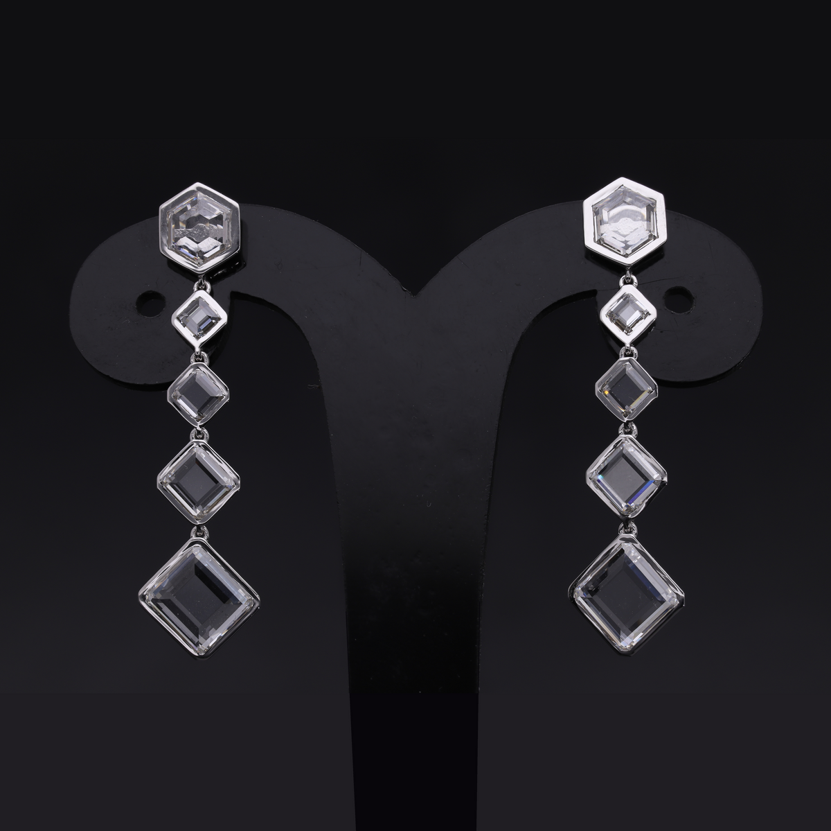 4.90 Ct Geometric Hexagon & Kite Cut Lab-Grown Diamond Linear Drop Earrings | 14k White / Yellow / Rose Gold