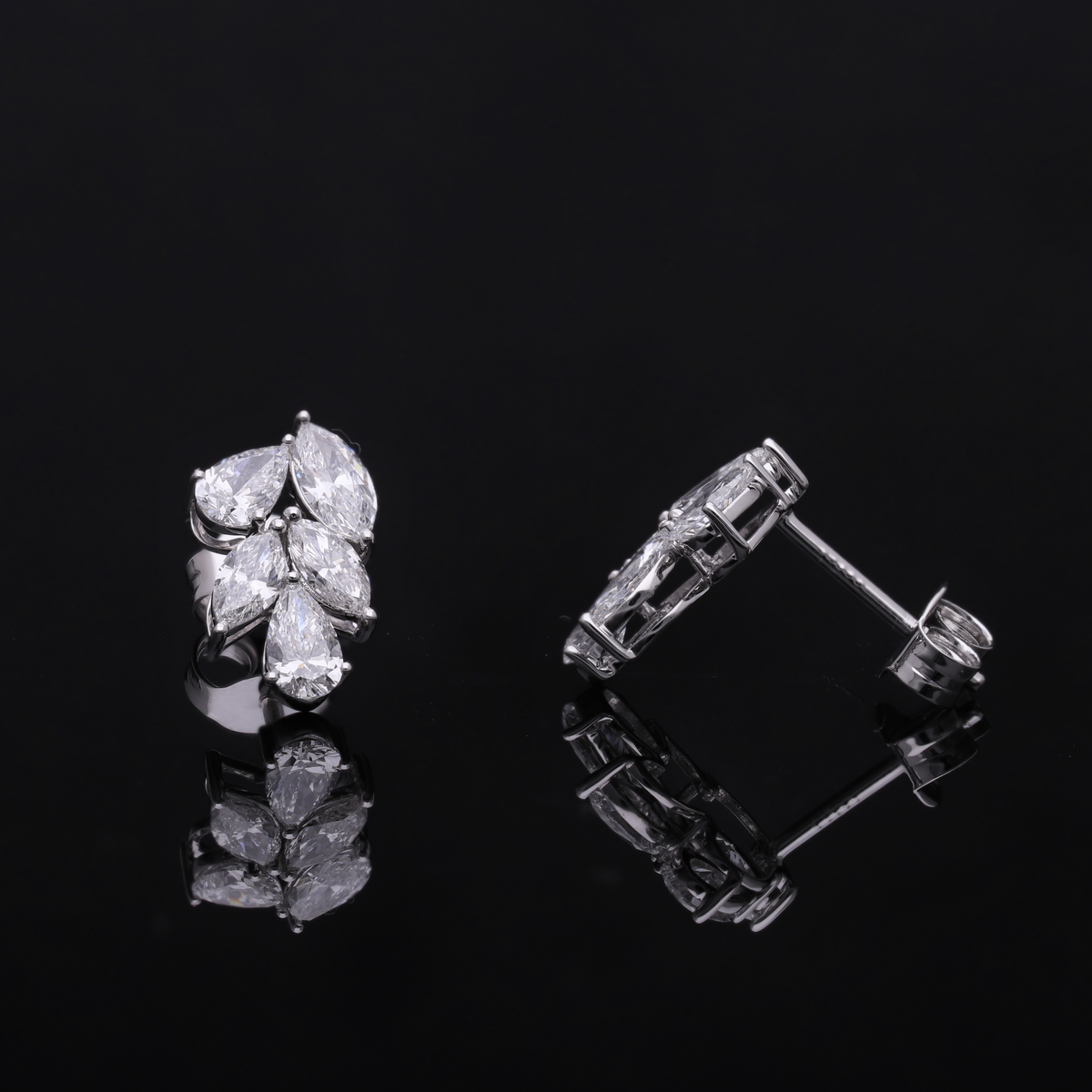 1.60 Ct Marquise & Pear Cut Lab-Grown Diamond Botanical Cluster Earrings | 14k White / Yellow / Rose Gold