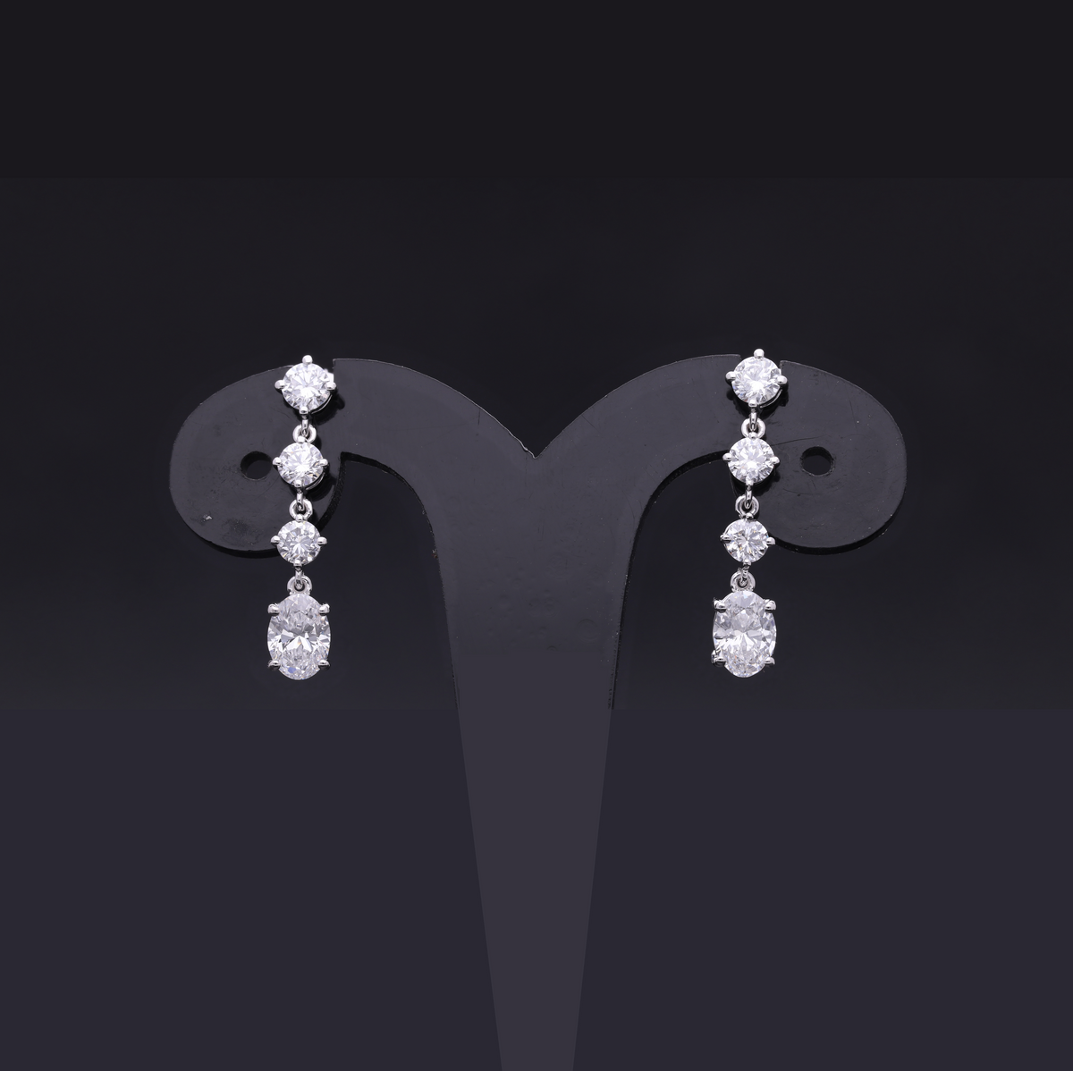 2.60 Ct Oval & Round Cut Lab-Grown Diamond Linear Drop Earrings | 14k White / Yellow / Rose Gold