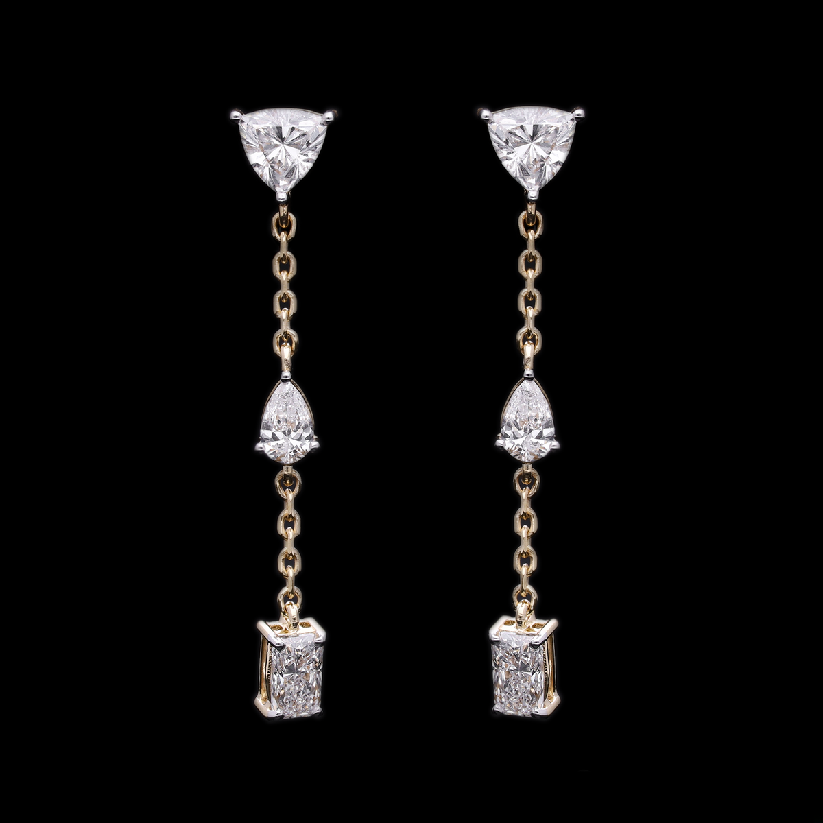 1.90 Ct Trillion, Pear & Radiant Cut Lab-Grown Diamond Drop Earrings | 14k White / Yellow / Rose Gold