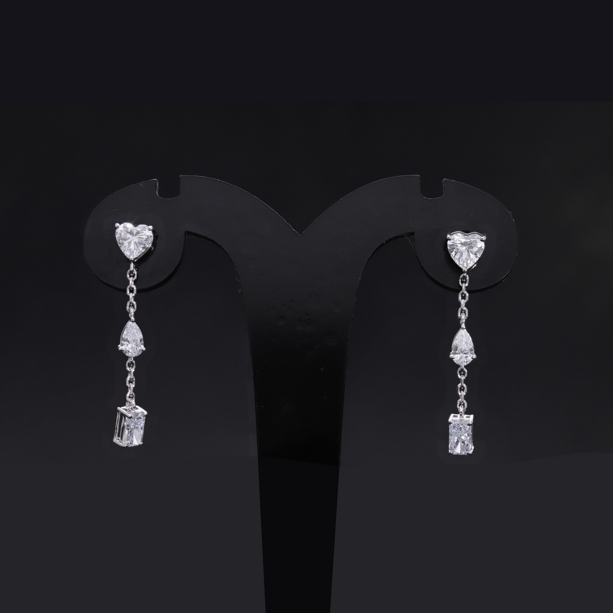 1.90 Ct Heart, Pear & Emerald Cut Lab-Grown Diamond Drop Earrings | 14k White / Yellow / Rose Gold