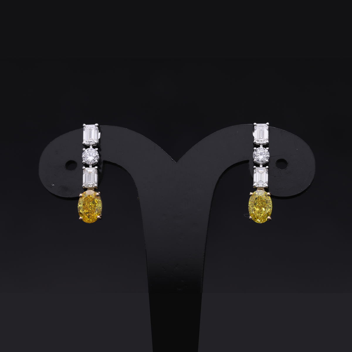 3.50 Ct Yellow Oval & White Multi-Shape Lab-Grown Diamond Linear Drop Earrings | 14k White / Yellow / Rose Gold