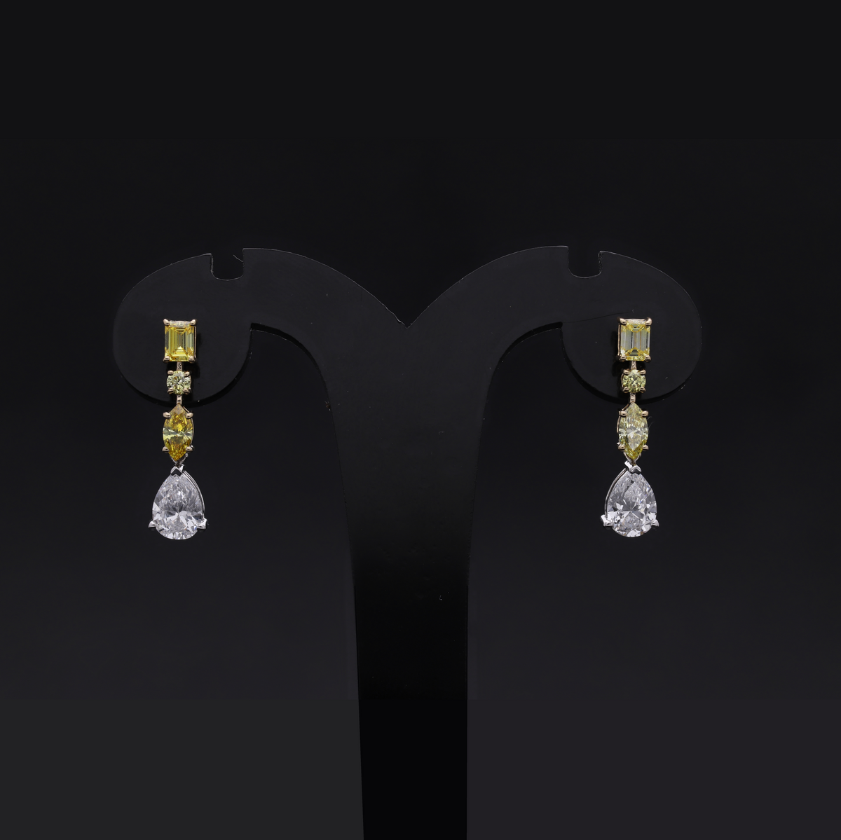 2.30 Ct Yellow Multi-Shape & White Pear Lab-Grown Diamond Drop Earrings | 14k White / Yellow / Rose Gold