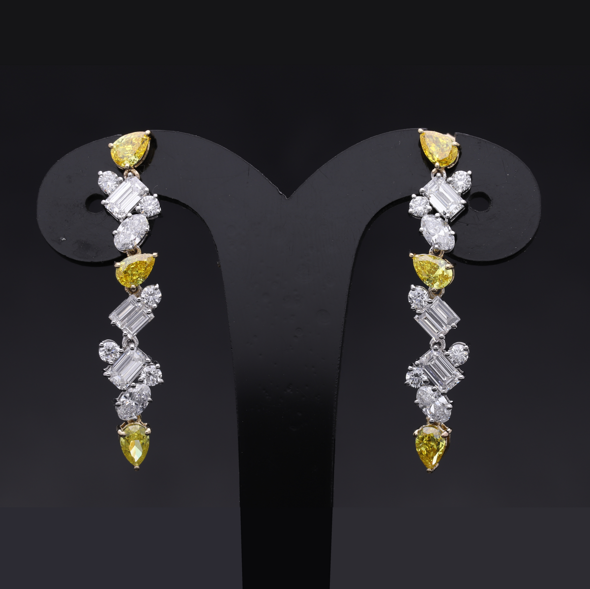 5.00 Ct Yellow Pear & White Multi-Shape Lab-Grown Diamond Drop Earrings | 14k White / Yellow / Rose Gold