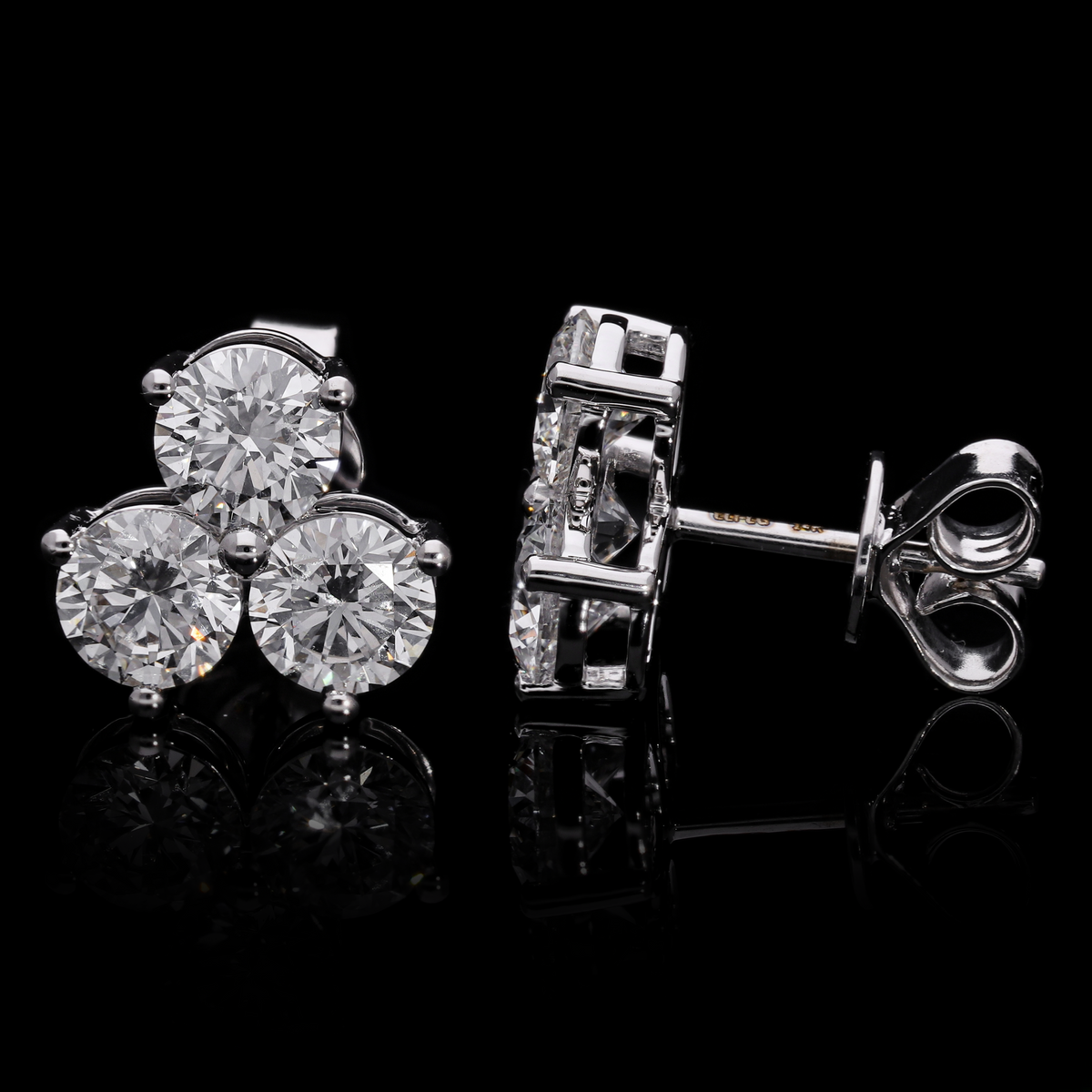 3.30 Ct White Round Cut Lab-Grown Diamond Cluster Stud Earrings | 14k White / Yellow / Rose Gold