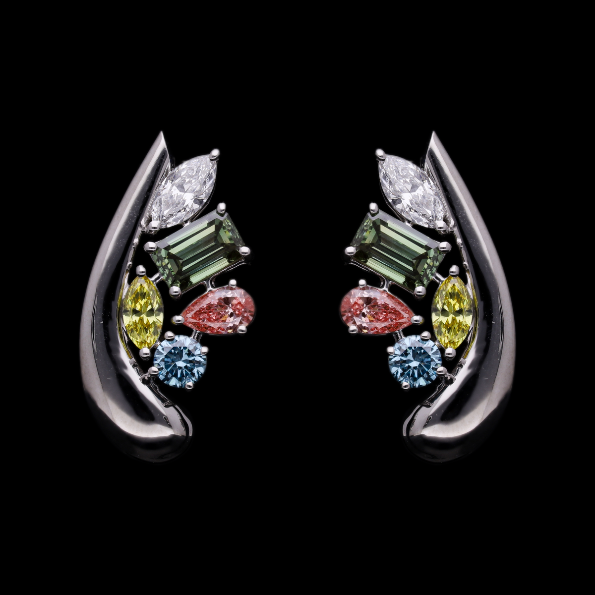 2.20 Ct Multi-Color & Multi-Shape Lab-Grown Diamond Statement Earrings | 14k White / Yellow / Rose Gold