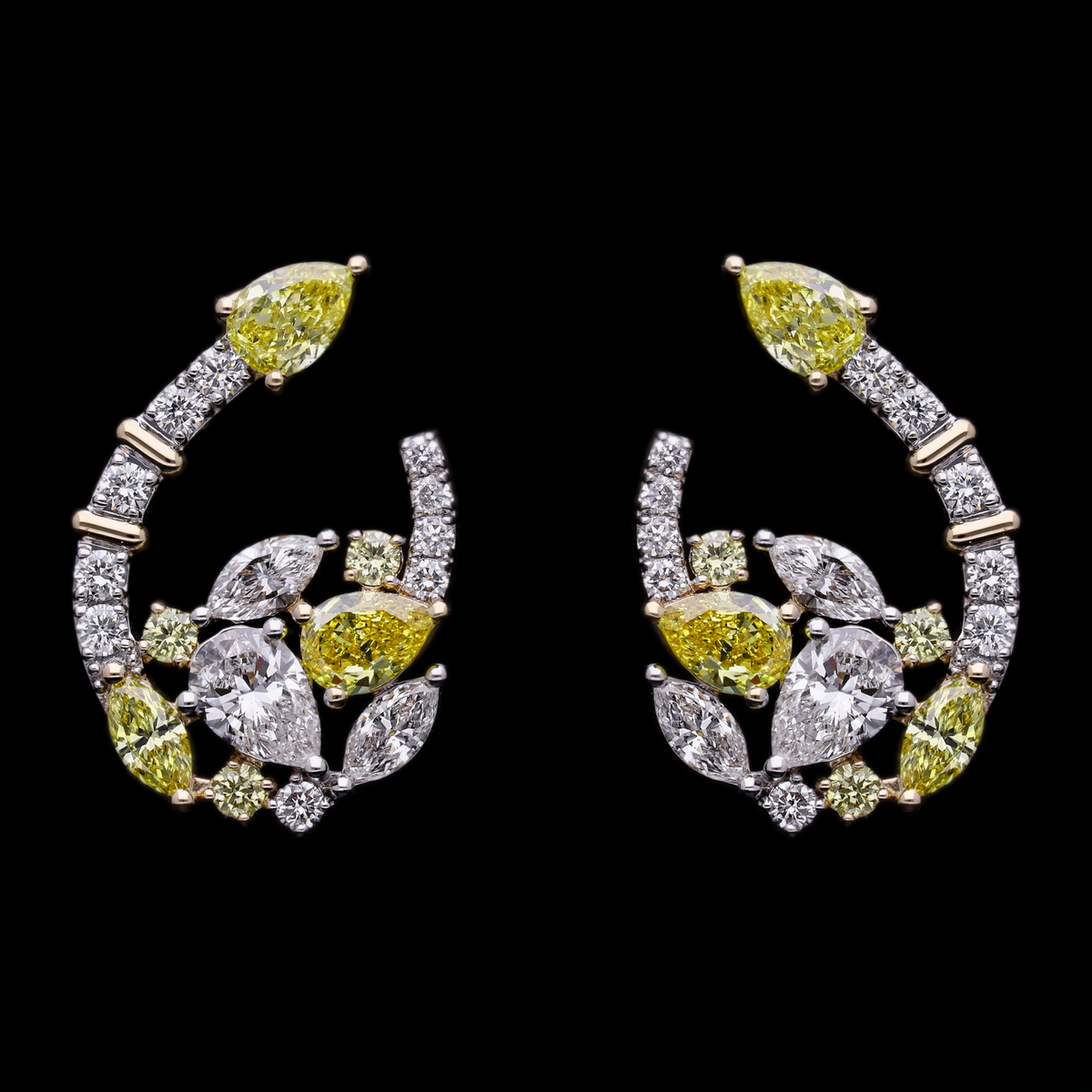 3.20 Ct Yellow & White Multi-Shape Lab-Grown Diamond Statement Earrings | 14k White / Yellow / Rose Gold