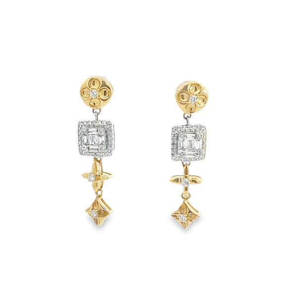 Embrace the Sparkle: 14K Gold Illusion Cut Drop Earrings