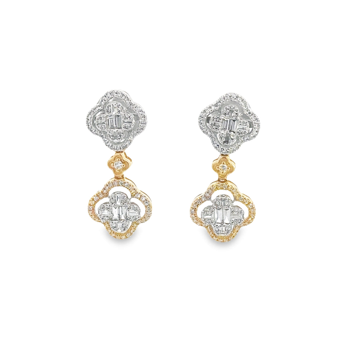 Floral Cluster Diamond Earrings in 14K White and Yellow Gold