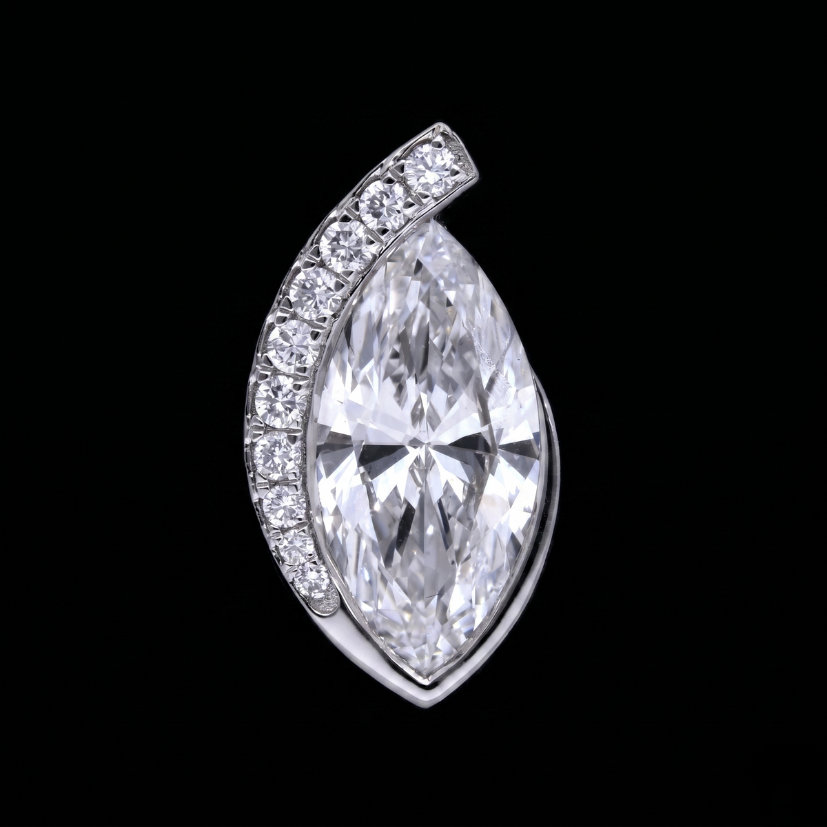 2.40 Ct White Marquise & Round Cut Lab-Grown Diamond Asymmetrical Pendant | 14k White / Yellow / Rose Gold