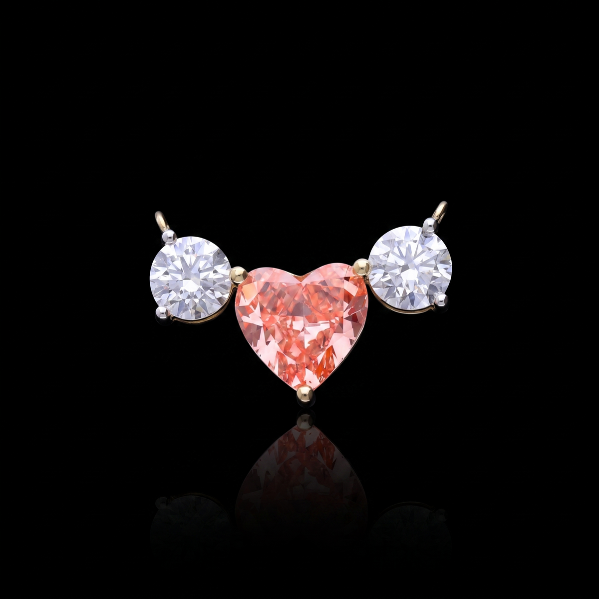 3.00 Ct Pink Heart & White Round Cut Lab-Grown Diamond Connector Pendant | 14k White / Yellow / Rose Gold
