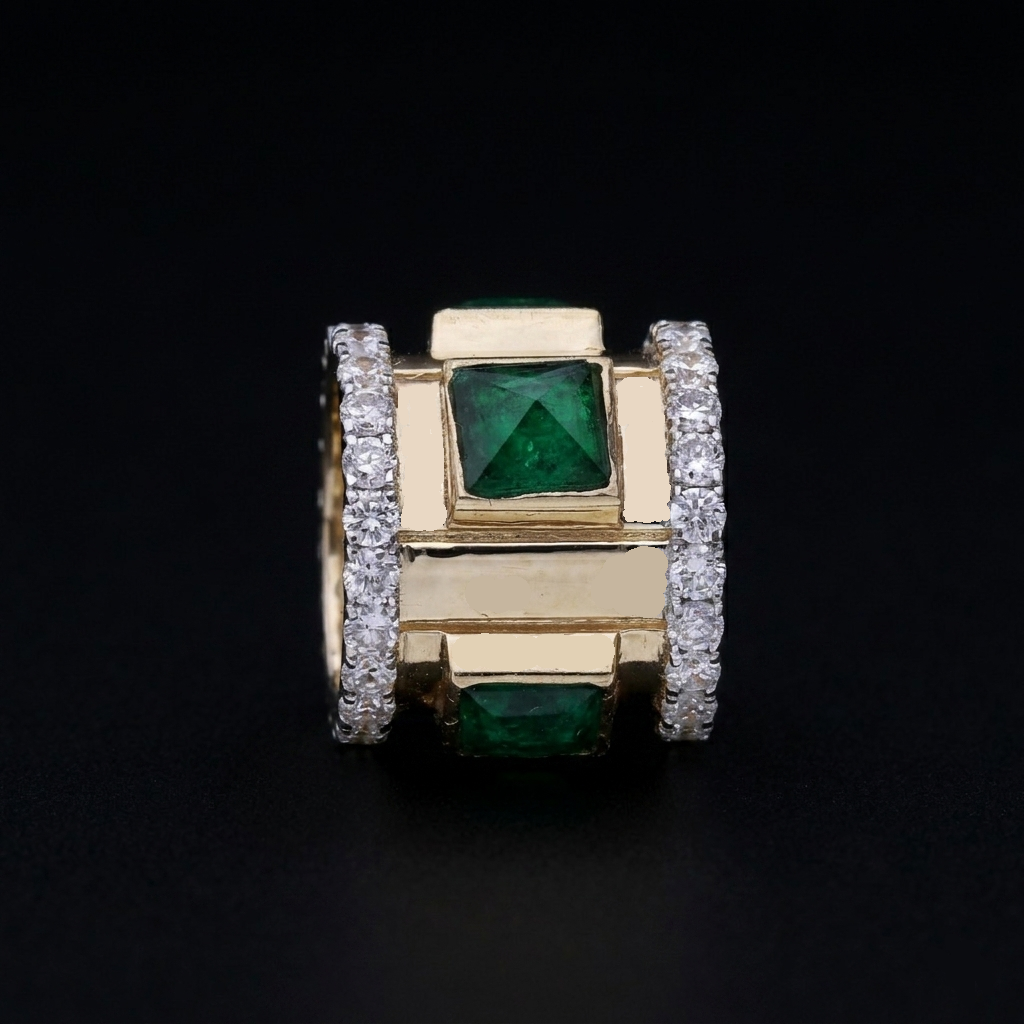 0.30 Ct Green Synthetic Square & 0.20 Ct White Round Lab-Grown Diamond Geometric Pendant | 14k White / Yellow / Rose Gold