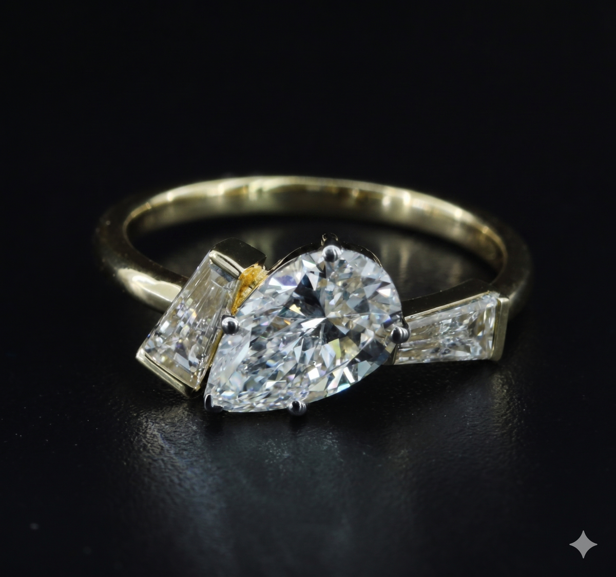 💎 VVS/VS Pear & Taper-Cut Lab-Grown Diamond Engagement Ring | 14k Yellow Gold | Luxury Fine Jewelry 💛✨