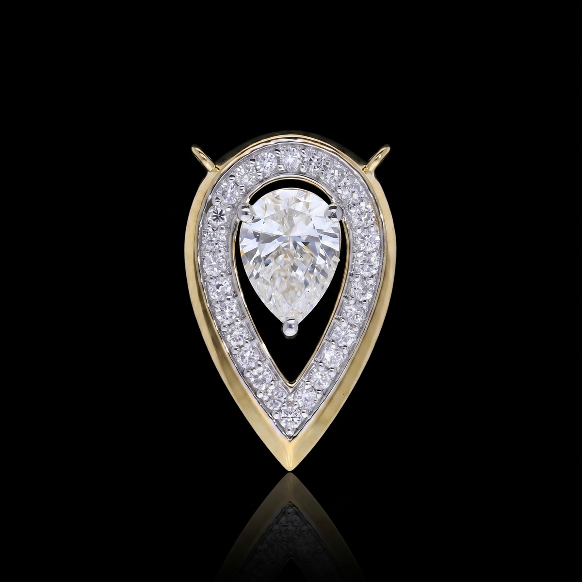 0.90 Ct White Pear & Round Cut Lab-Grown Diamond Halo Connector Pendant | 14k White / Yellow / Rose Gold