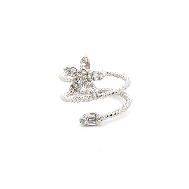 14k White Gold Natural Diamond Ring | Flower pattern at top | Diamond Jewelry | Spiral design | Wedding Ring | Engagement Ring