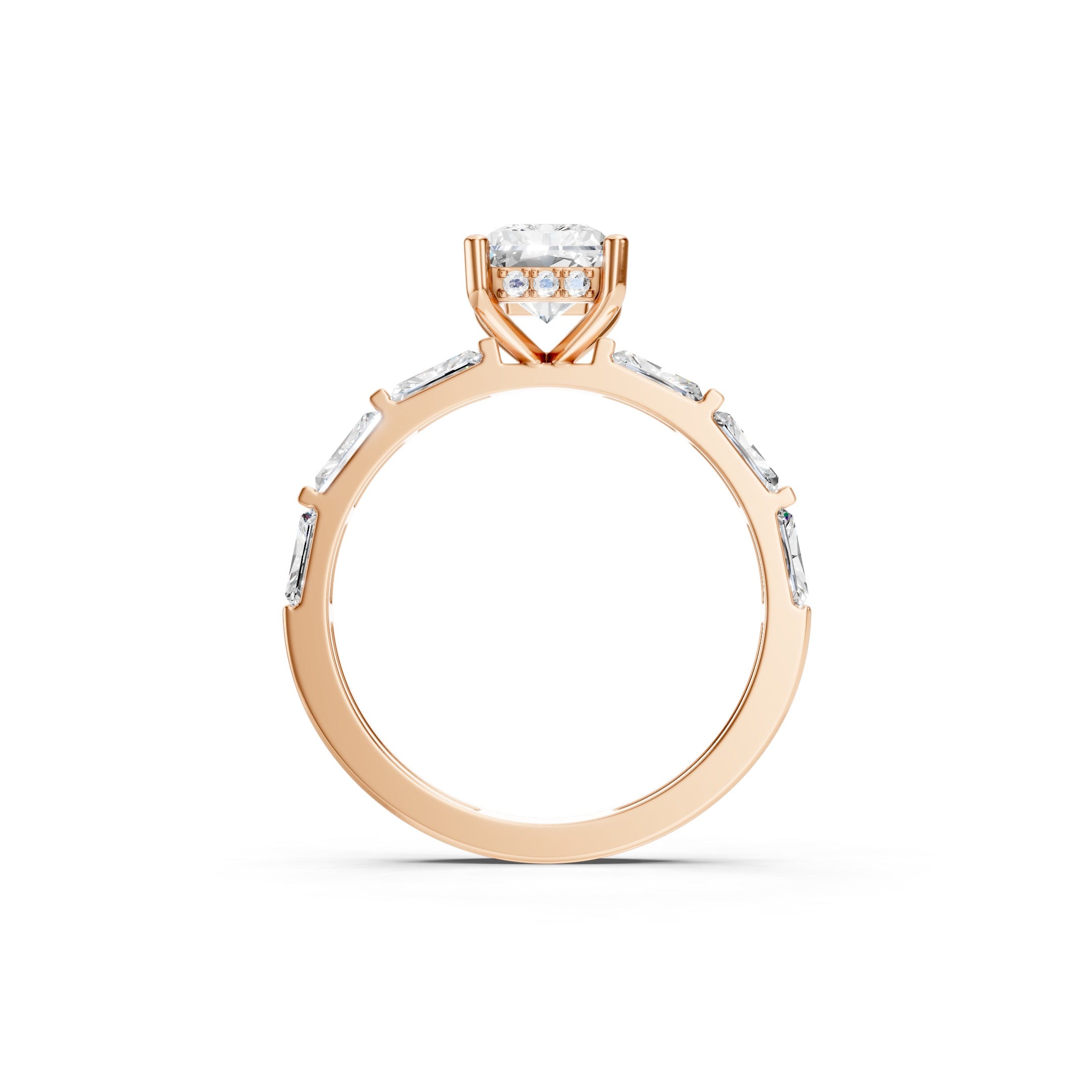  14K Gold Radiant Cut Lab Grown Diamond Engagement Ring, Baguette Diamond Ring 