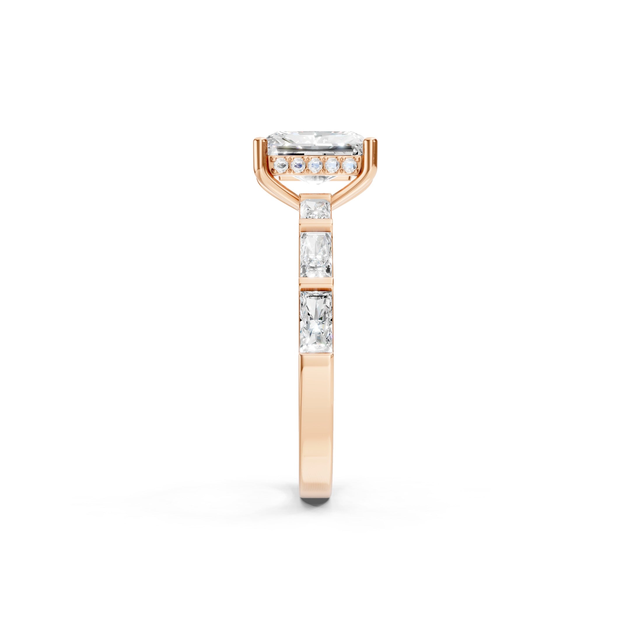  14K Gold Radiant Cut Lab Grown Diamond Engagement Ring, Baguette Diamond Ring 