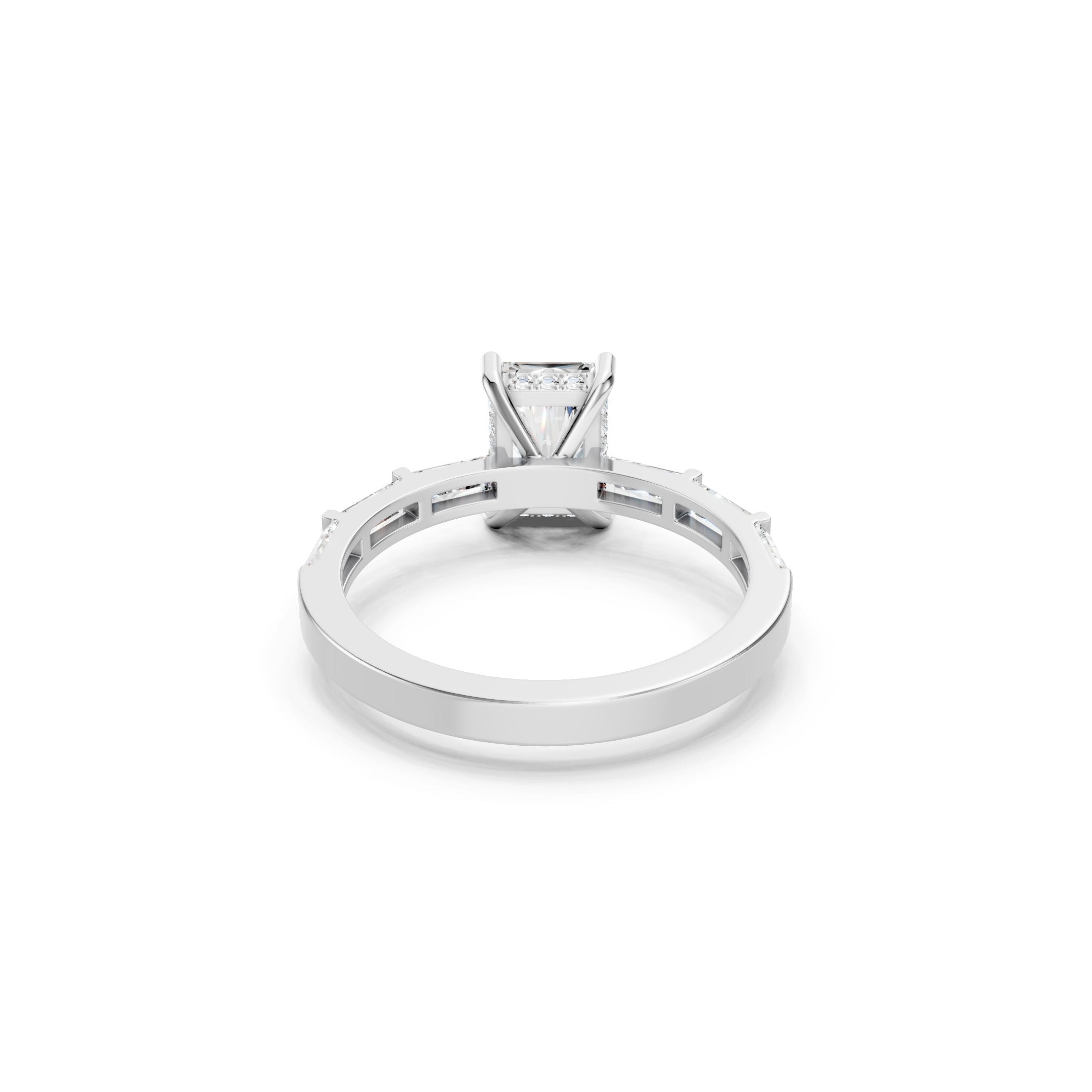  14K Gold Radiant Cut Lab Grown Diamond Engagement Ring, Baguette Diamond Ring 