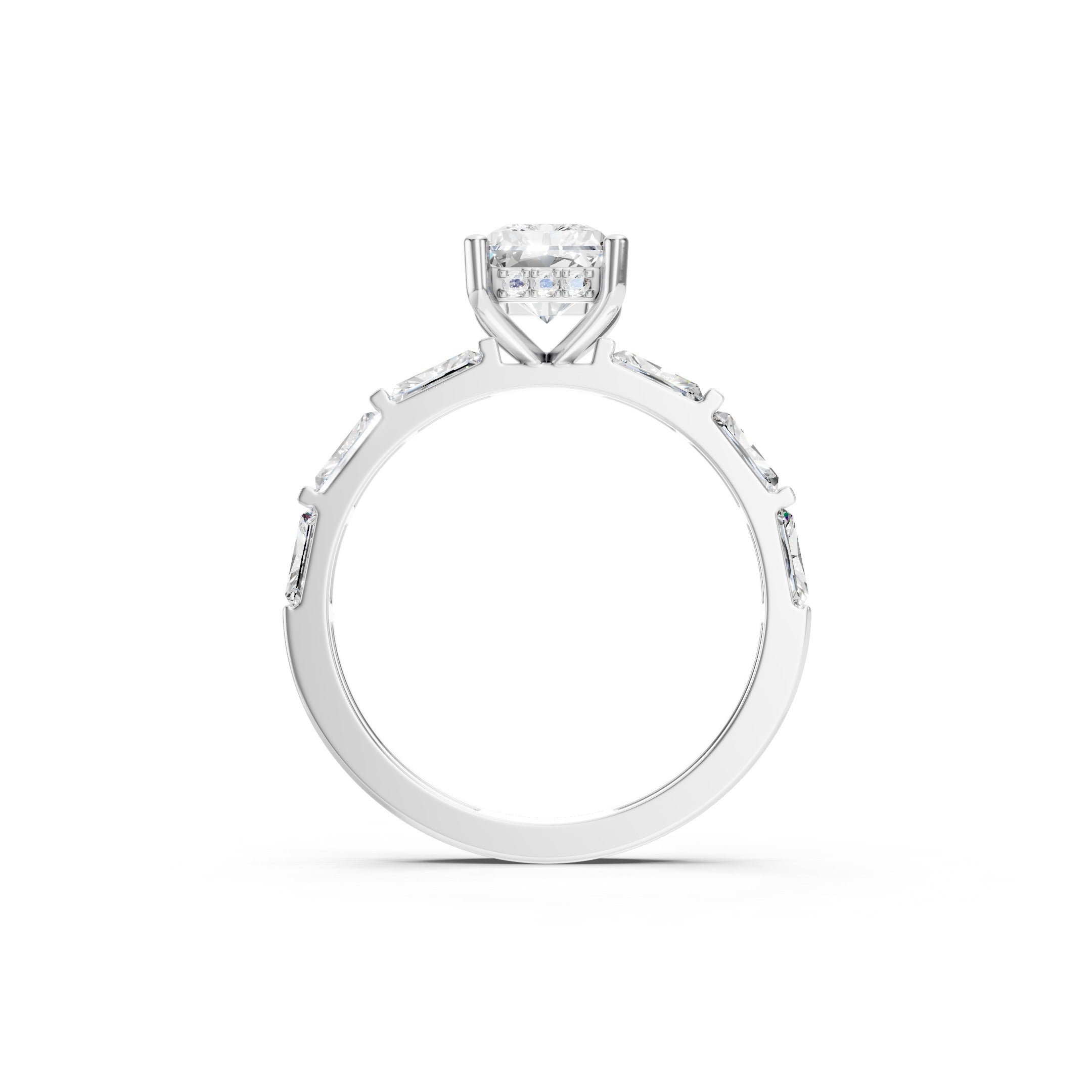  14K Gold Radiant Cut Lab Grown Diamond Engagement Ring, Baguette Diamond Ring 