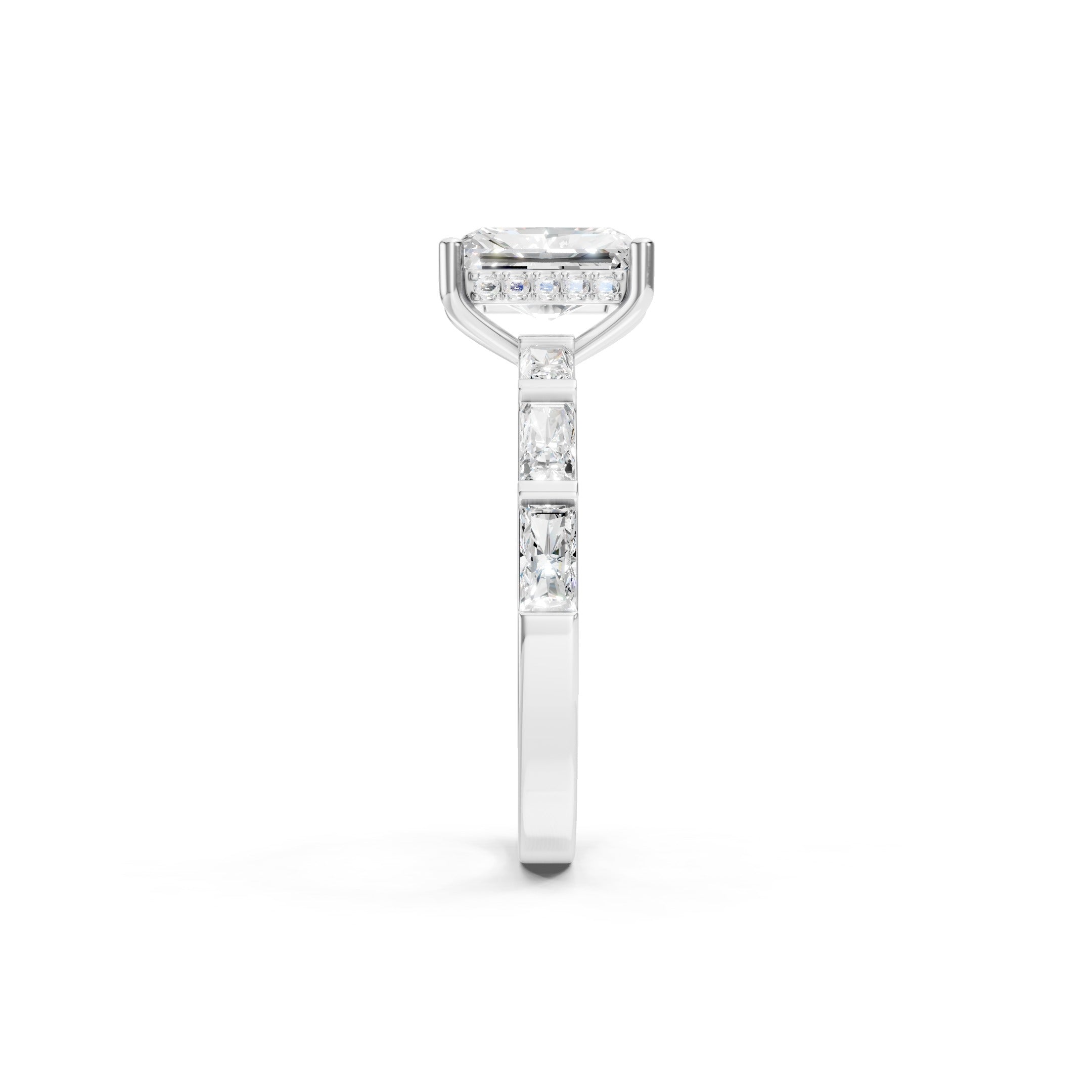  14K Gold Radiant Cut Lab Grown Diamond Engagement Ring, Baguette Diamond Ring 