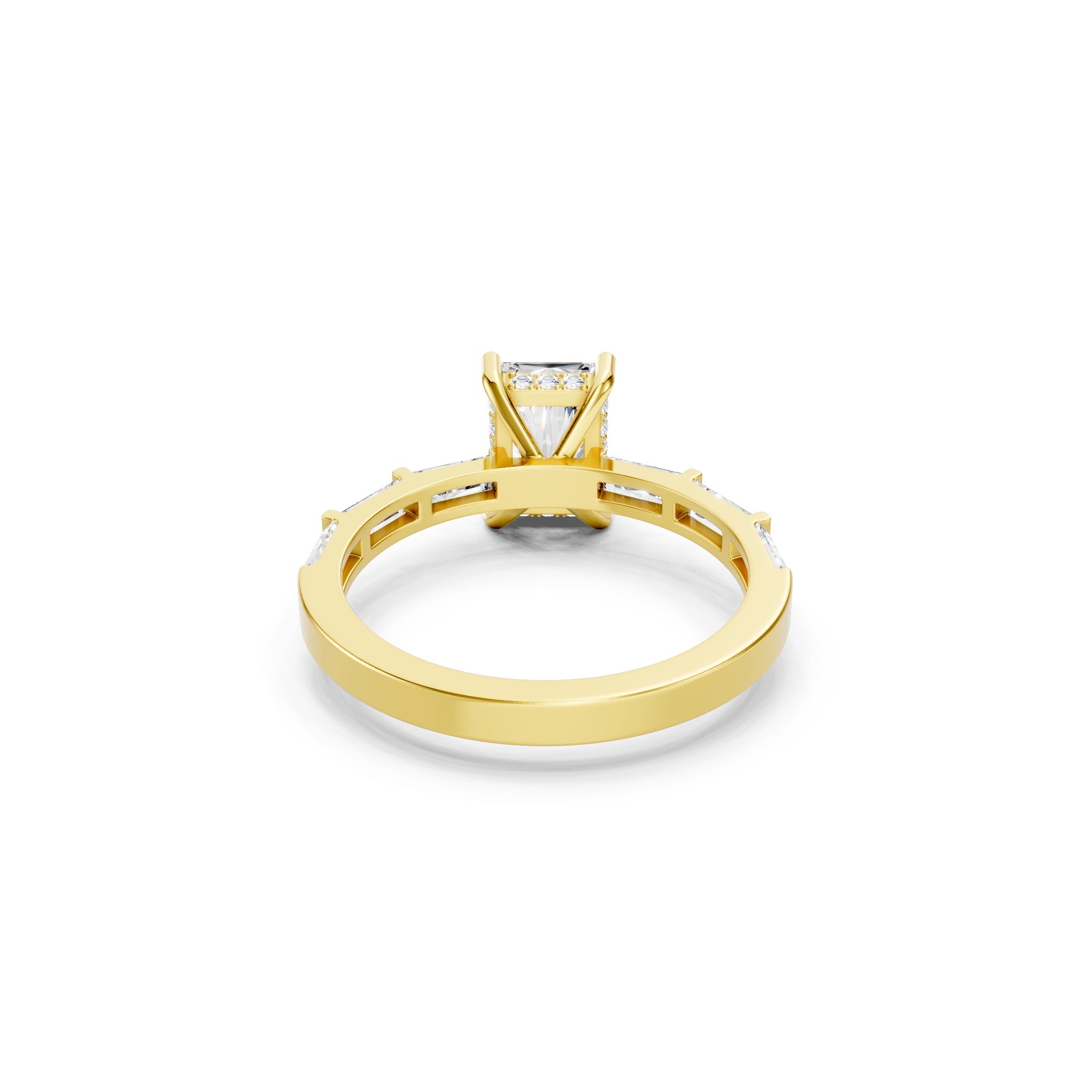  14K Gold Radiant Cut Lab Grown Diamond Engagement Ring, Baguette Diamond Ring 