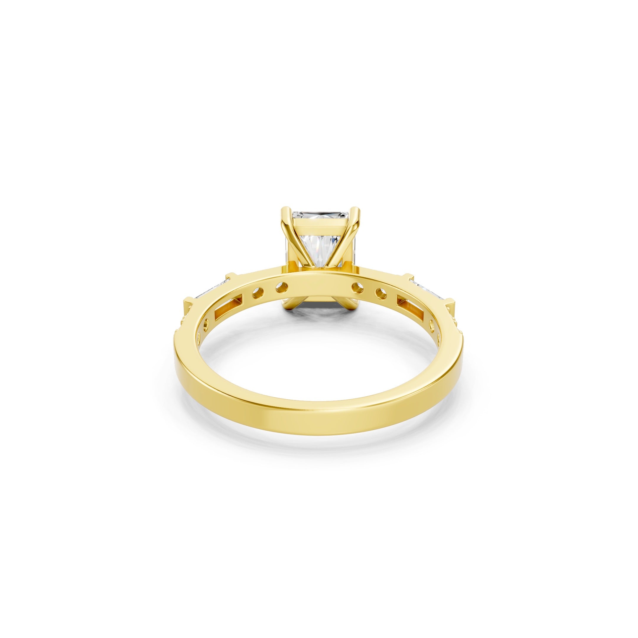 14K Radiant Cut Lab Grown Diamond Baguette and Round Diamond Engagement Ring