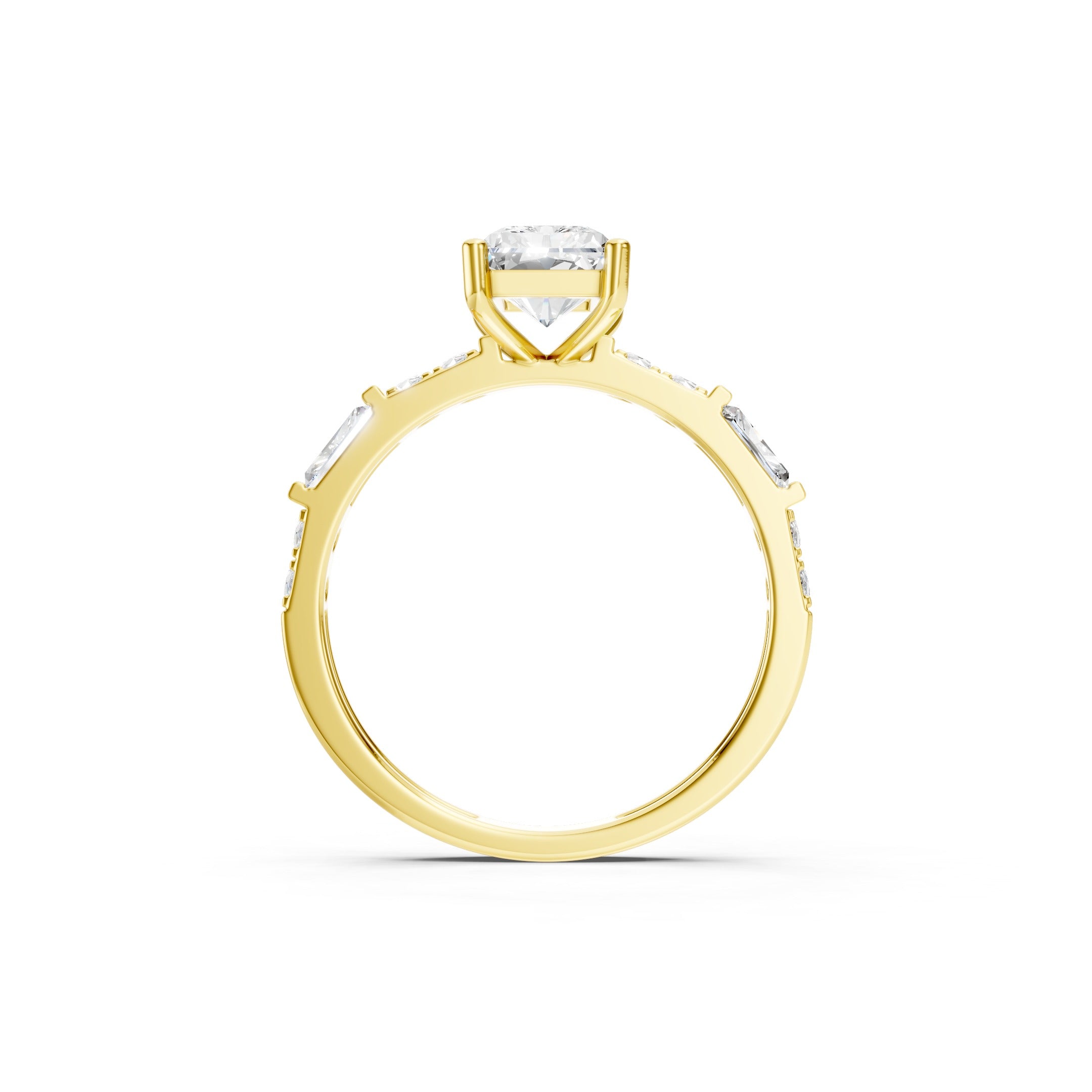 14K Radiant Cut Lab Grown Diamond Baguette and Round Diamond Engagement Ring