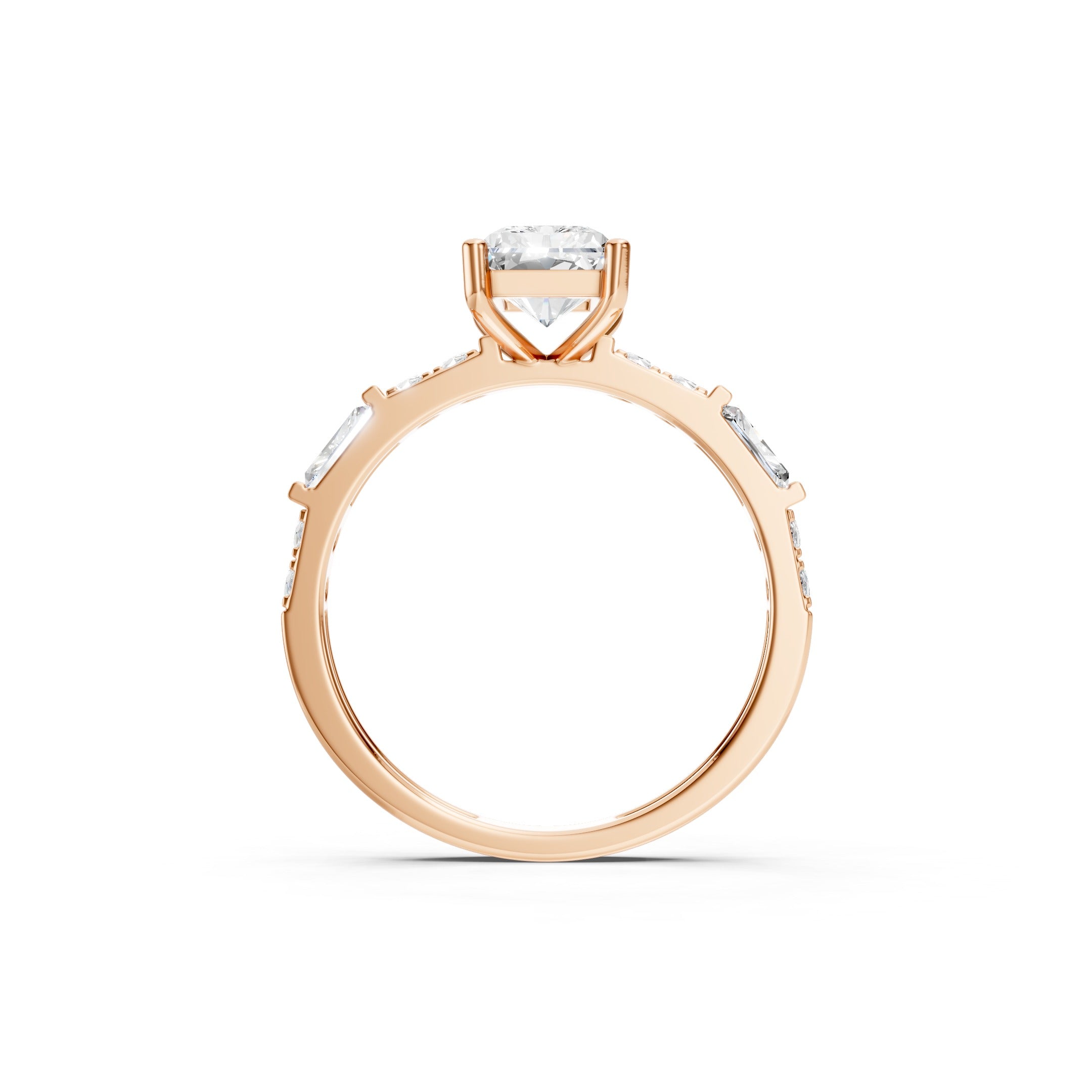 14K Radiant Cut Lab Grown Diamond Baguette and Round Diamond Engagement Ring