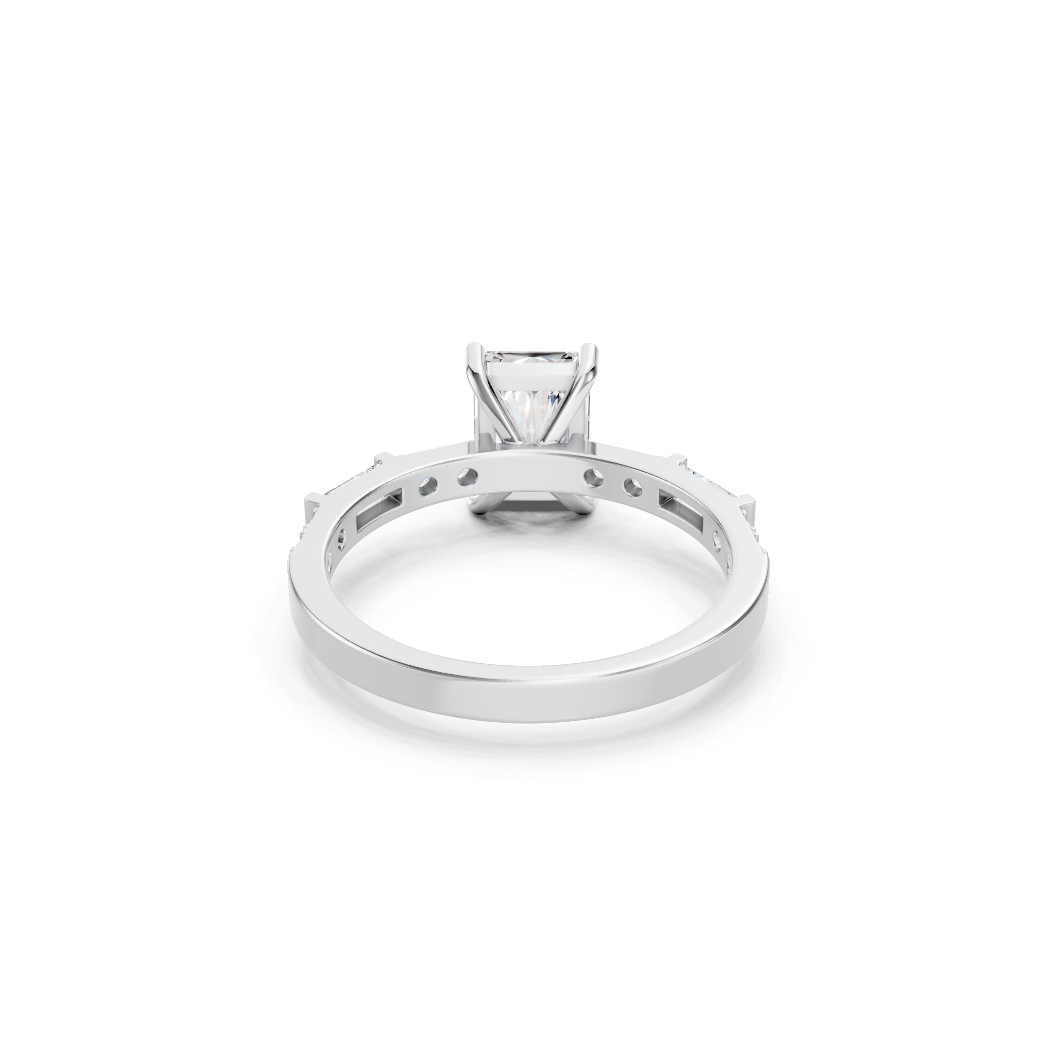 14K Radiant Cut Lab Grown Diamond Baguette and Round Diamond Engagement Ring
