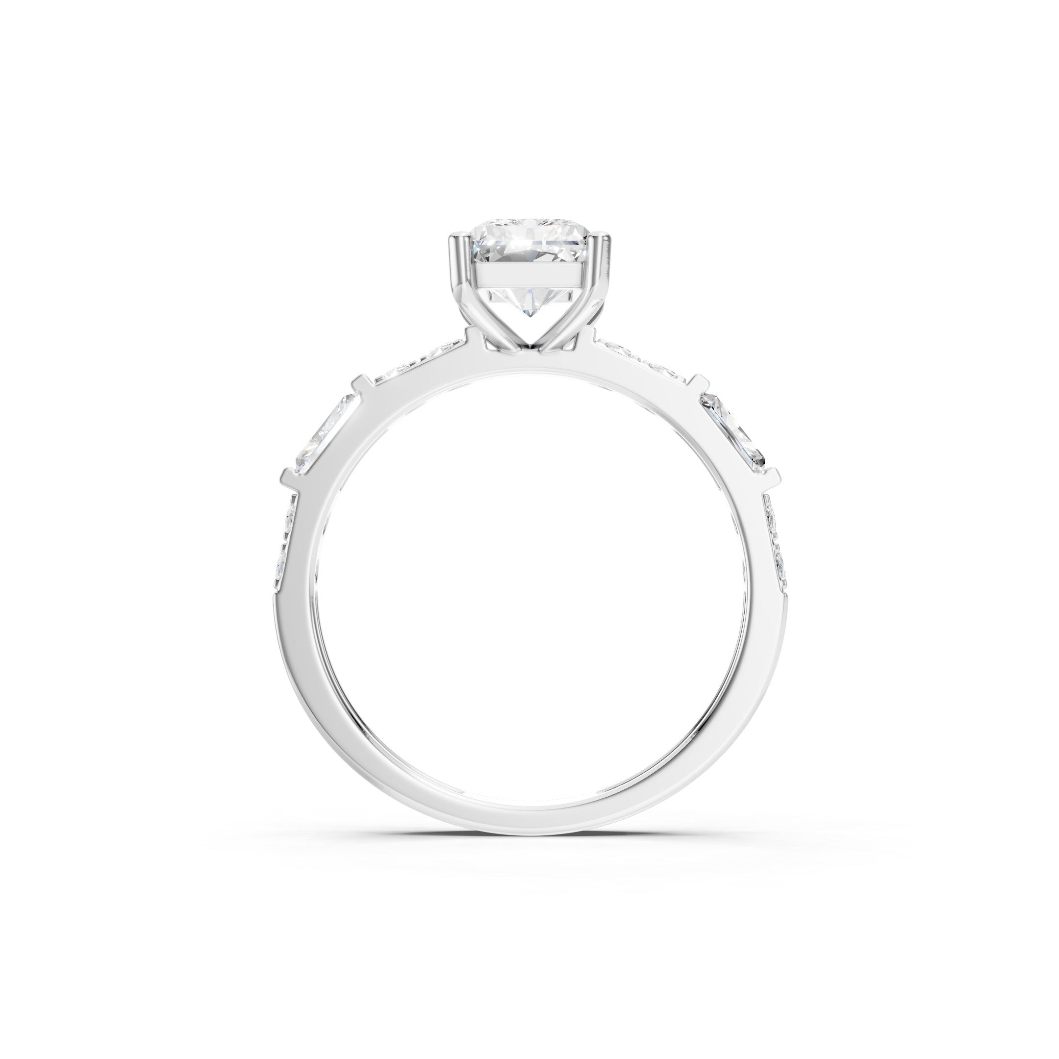 14K Radiant Cut Lab Grown Diamond Baguette and Round Diamond Engagement Ring