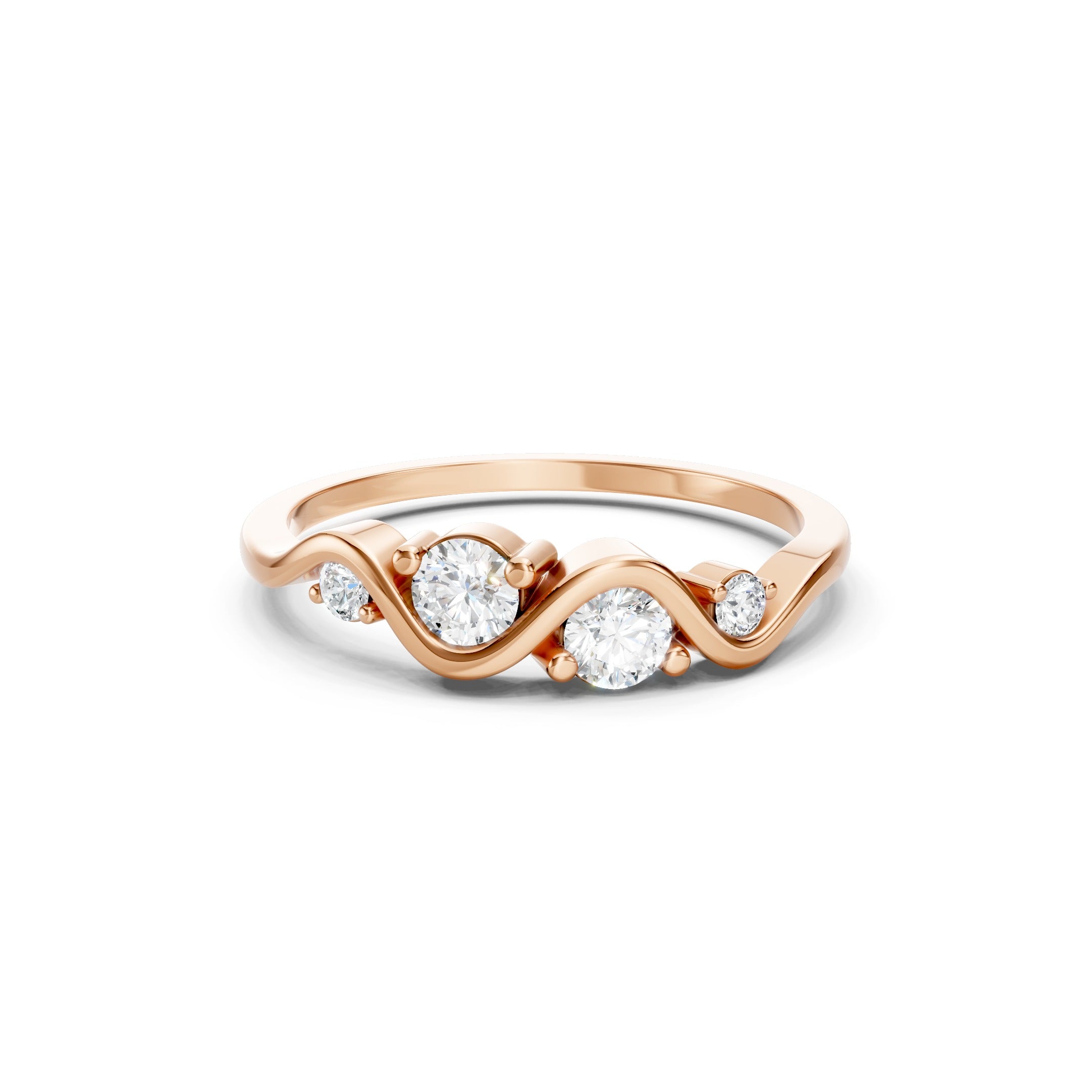 14K Gold Wave  Round Cut Lab Grown Diamond Ring Curved Wedding Band 