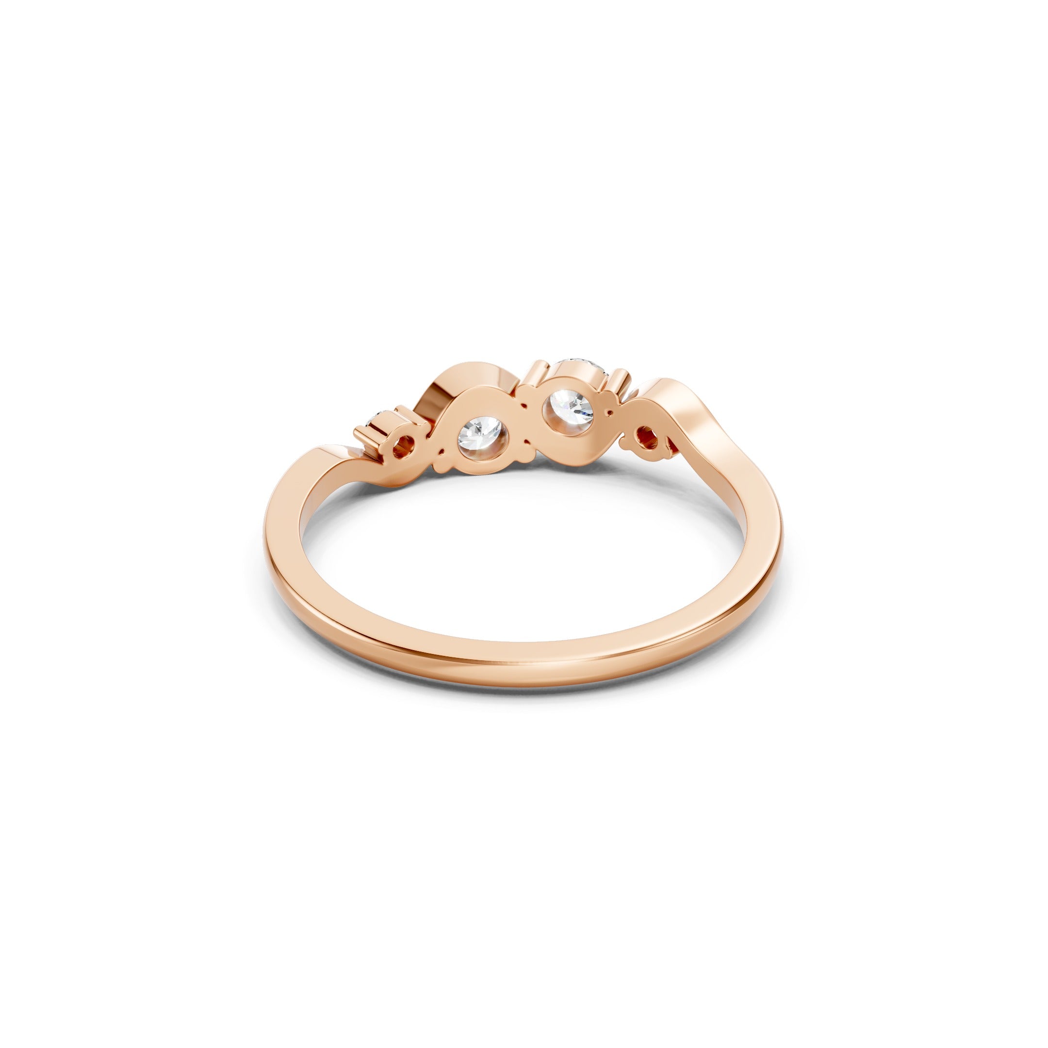 14K Gold Wave  Round Cut Lab Grown Diamond Ring Curved Wedding Band 