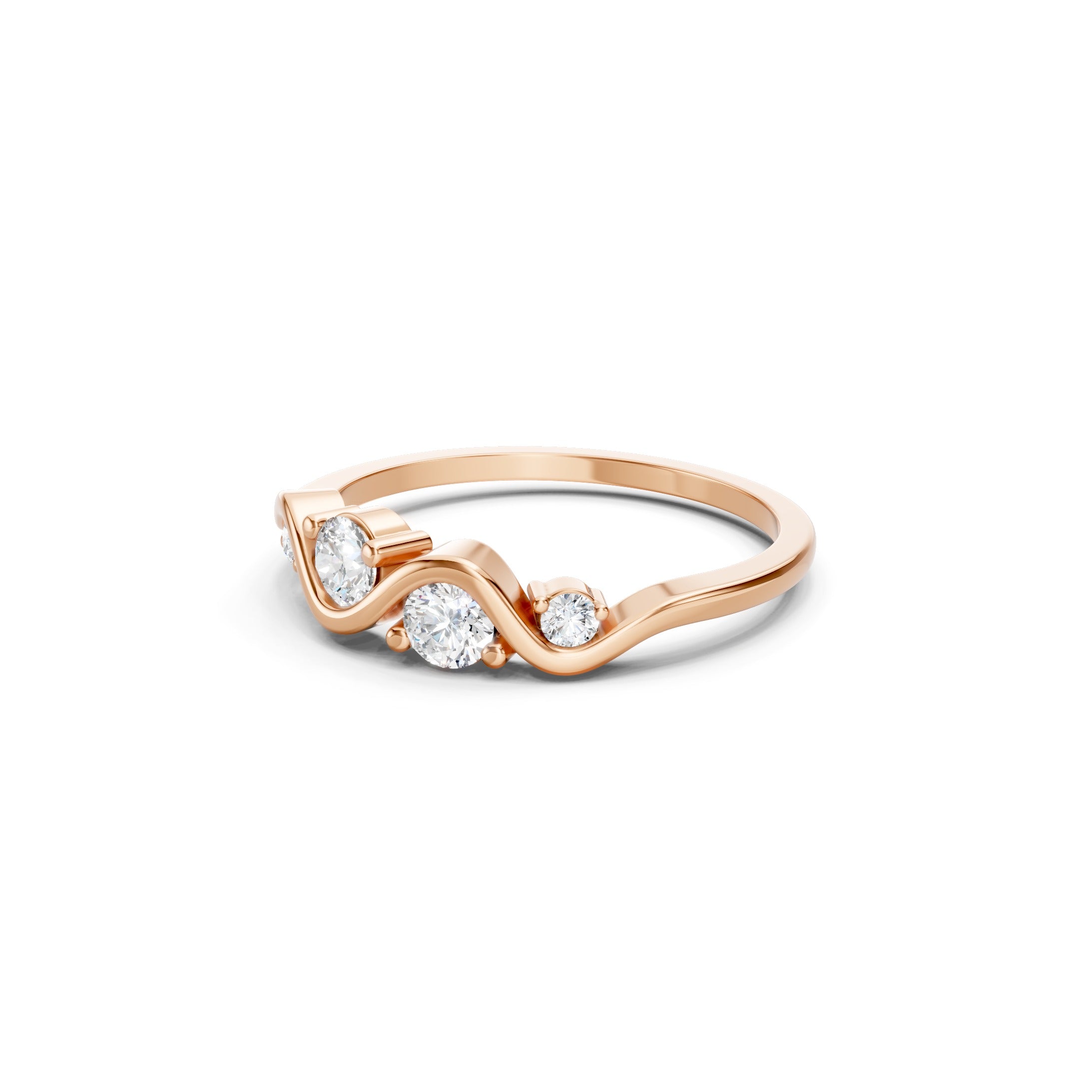 14K Gold Wave  Round Cut Lab Grown Diamond Ring Curved Wedding Band 