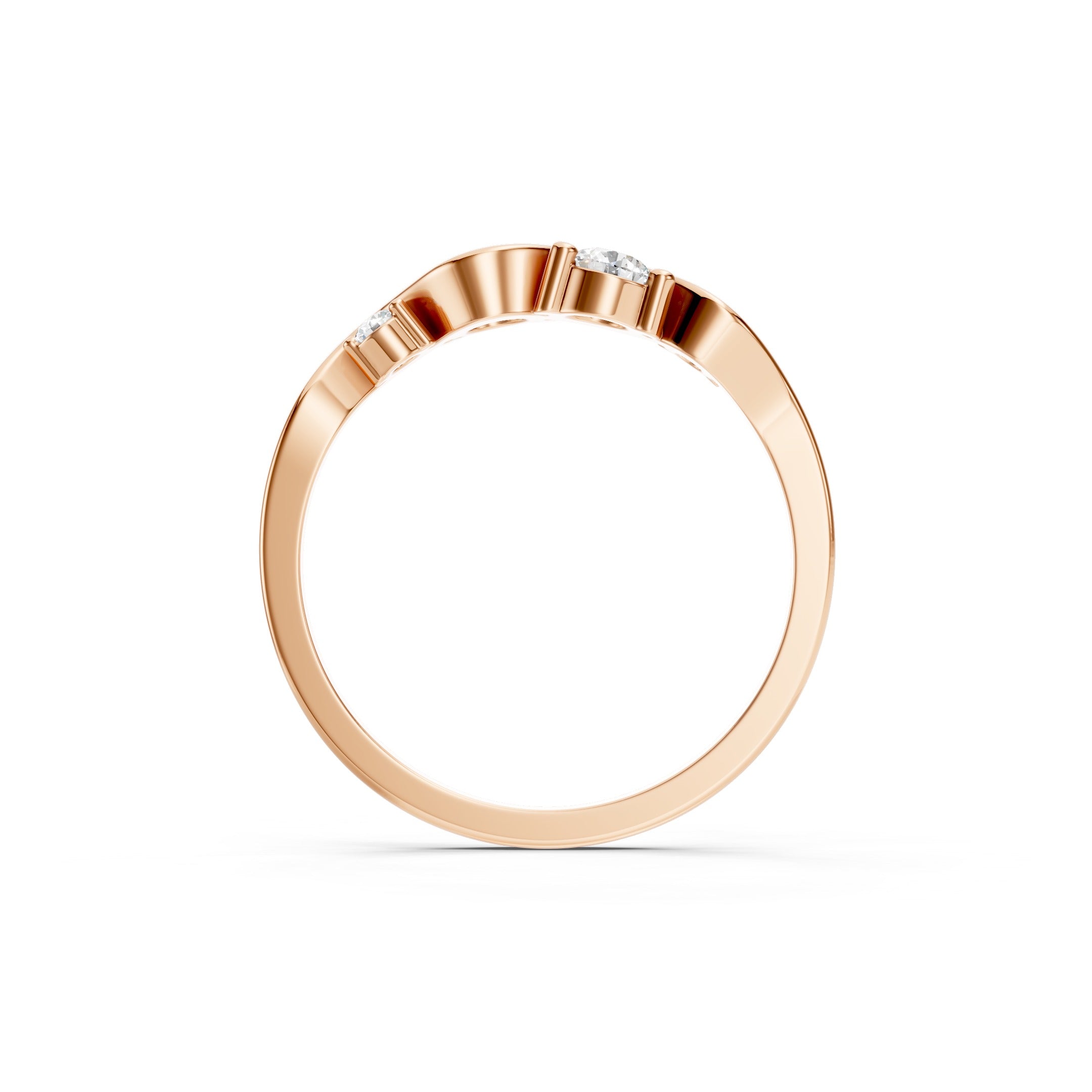 14K Gold Wave  Round Cut Lab Grown Diamond Ring Curved Wedding Band 