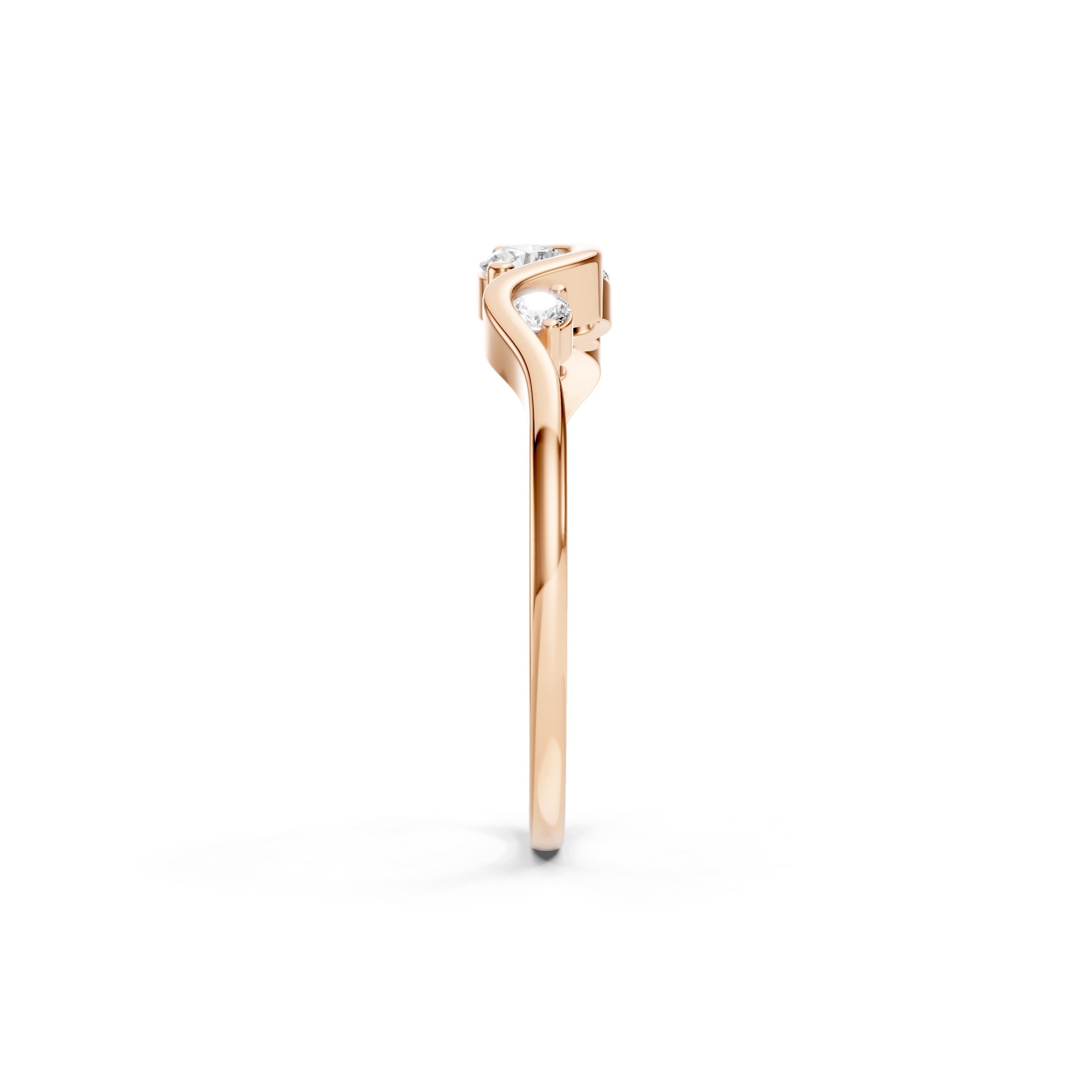 14K Gold Wave  Round Cut Lab Grown Diamond Ring Curved Wedding Band 