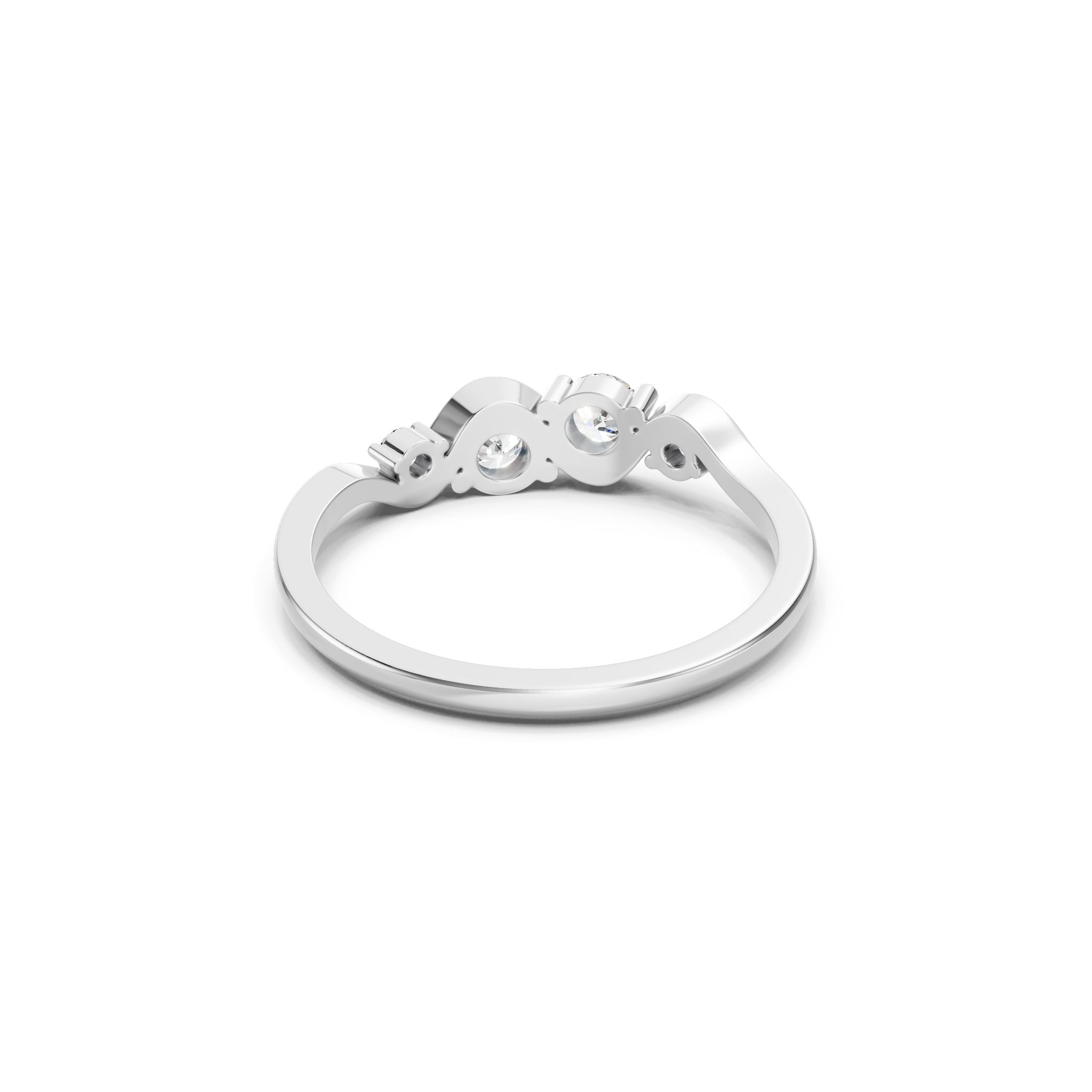 14K Gold Wave  Round Cut Lab Grown Diamond Ring Curved Wedding Band 