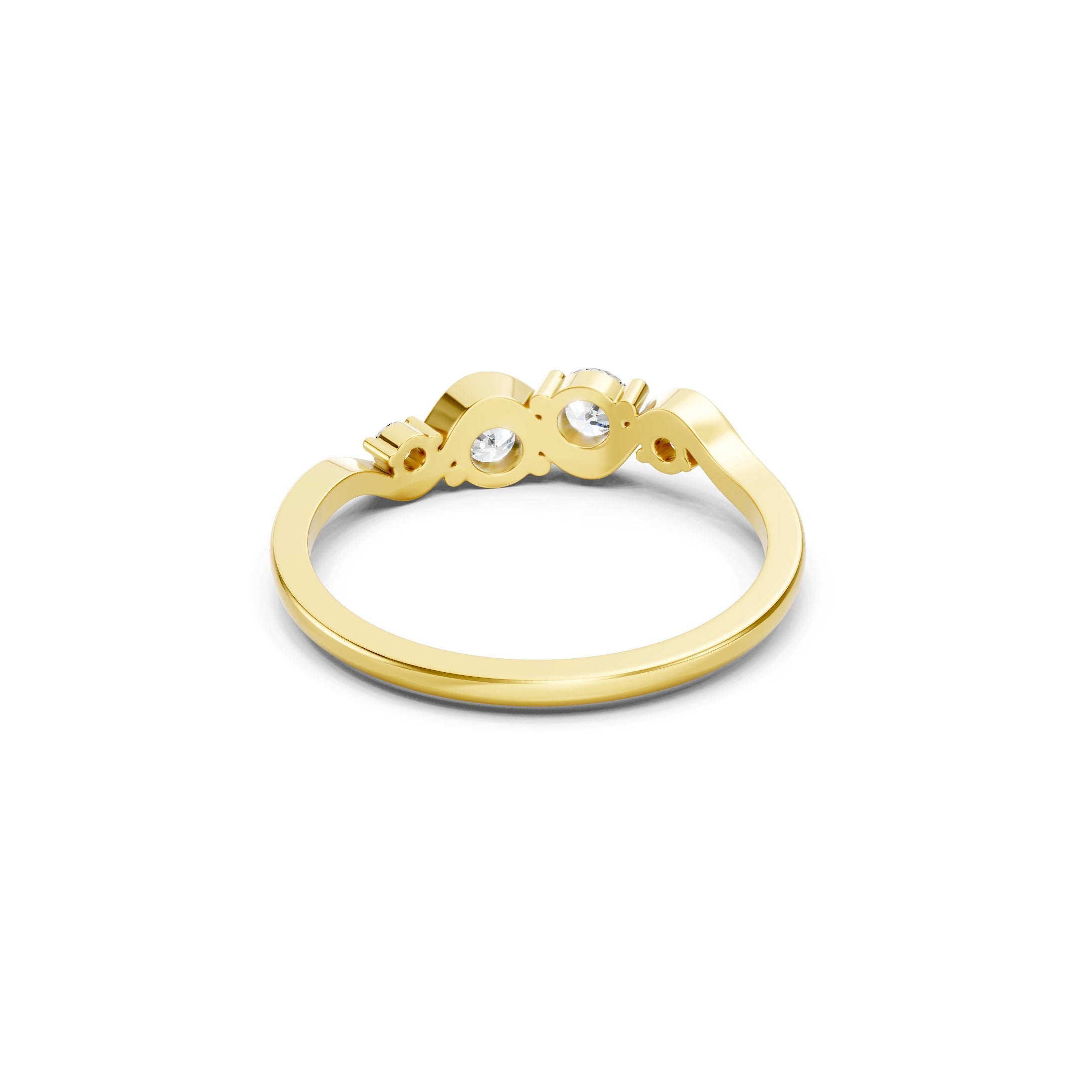 14K Gold Wave  Round Cut Lab Grown Diamond Ring Curved Wedding Band 