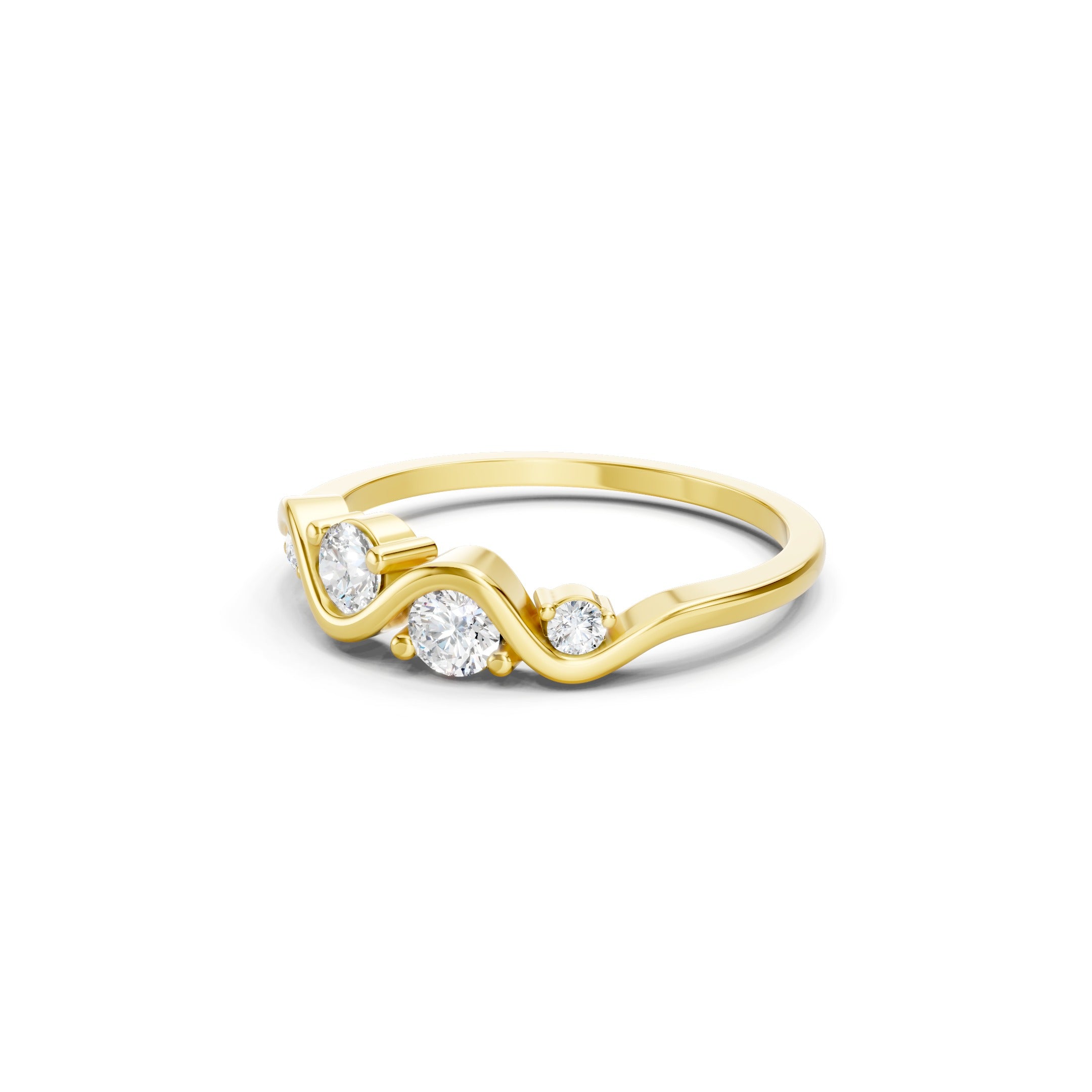 14K Gold Wave  Round Cut Lab Grown Diamond Ring Curved Wedding Band 