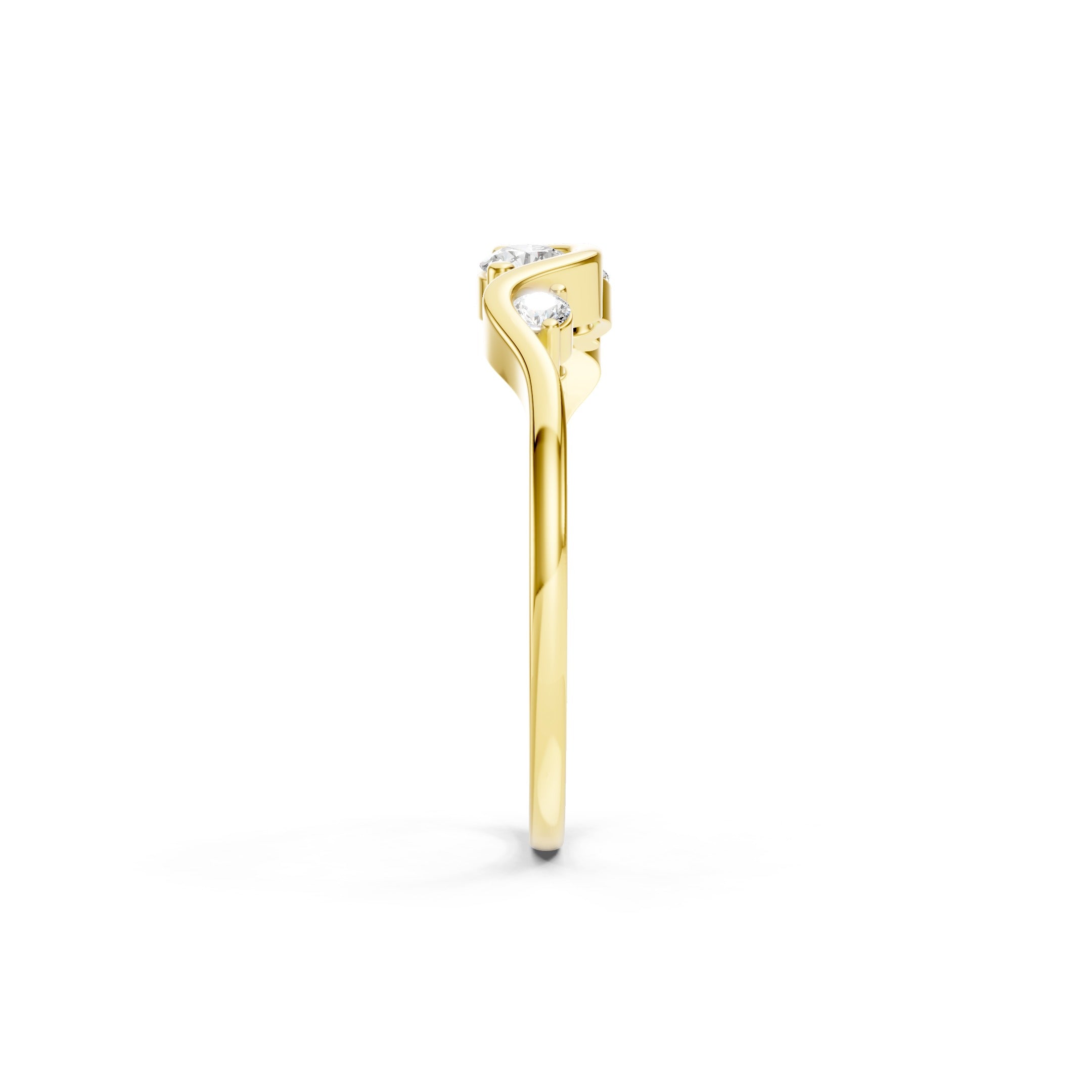 14K Gold Wave  Round Cut Lab Grown Diamond Ring Curved Wedding Band 
