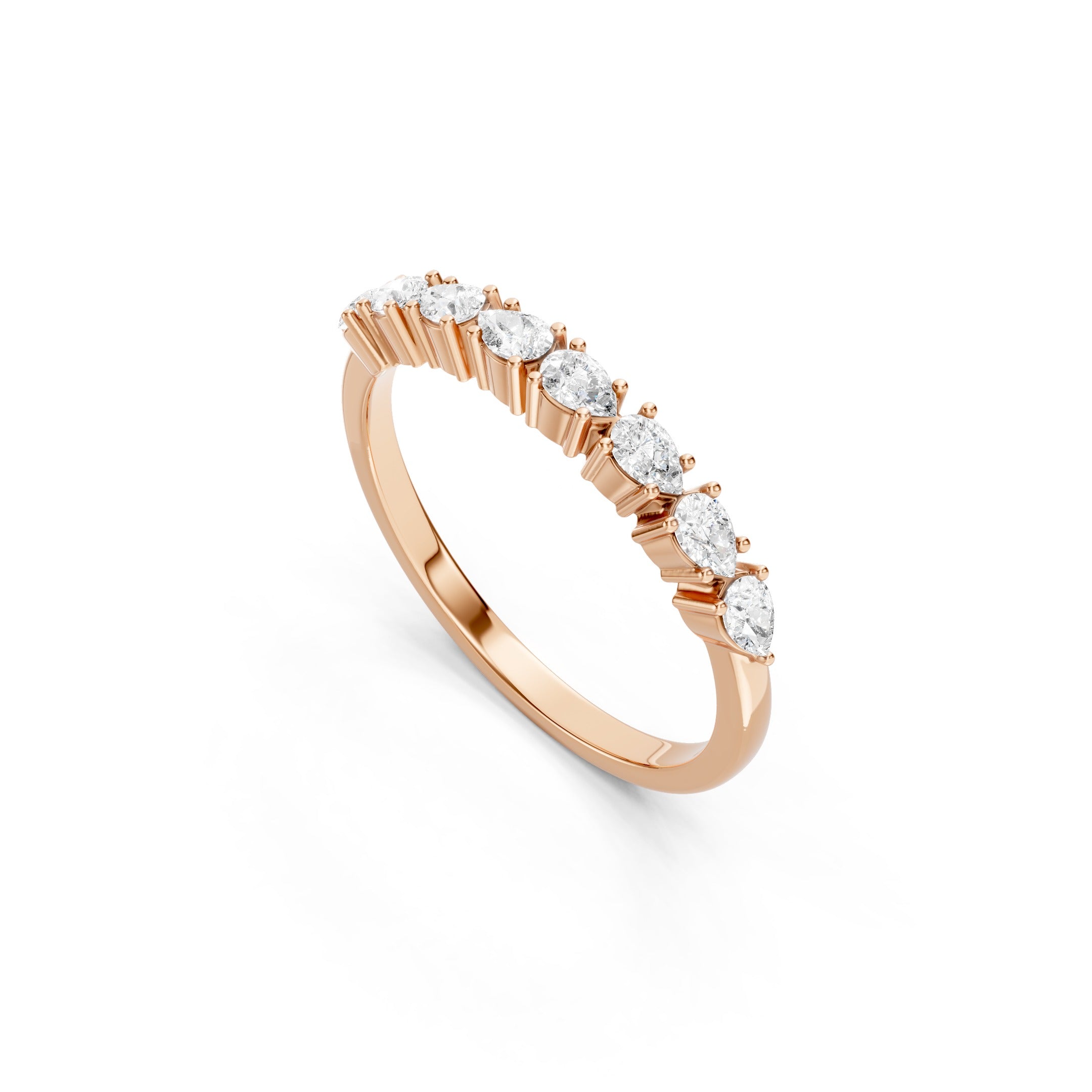 14K Pear Cut Lab Grown  Curved Diamond Wedding Band Ring gift for her