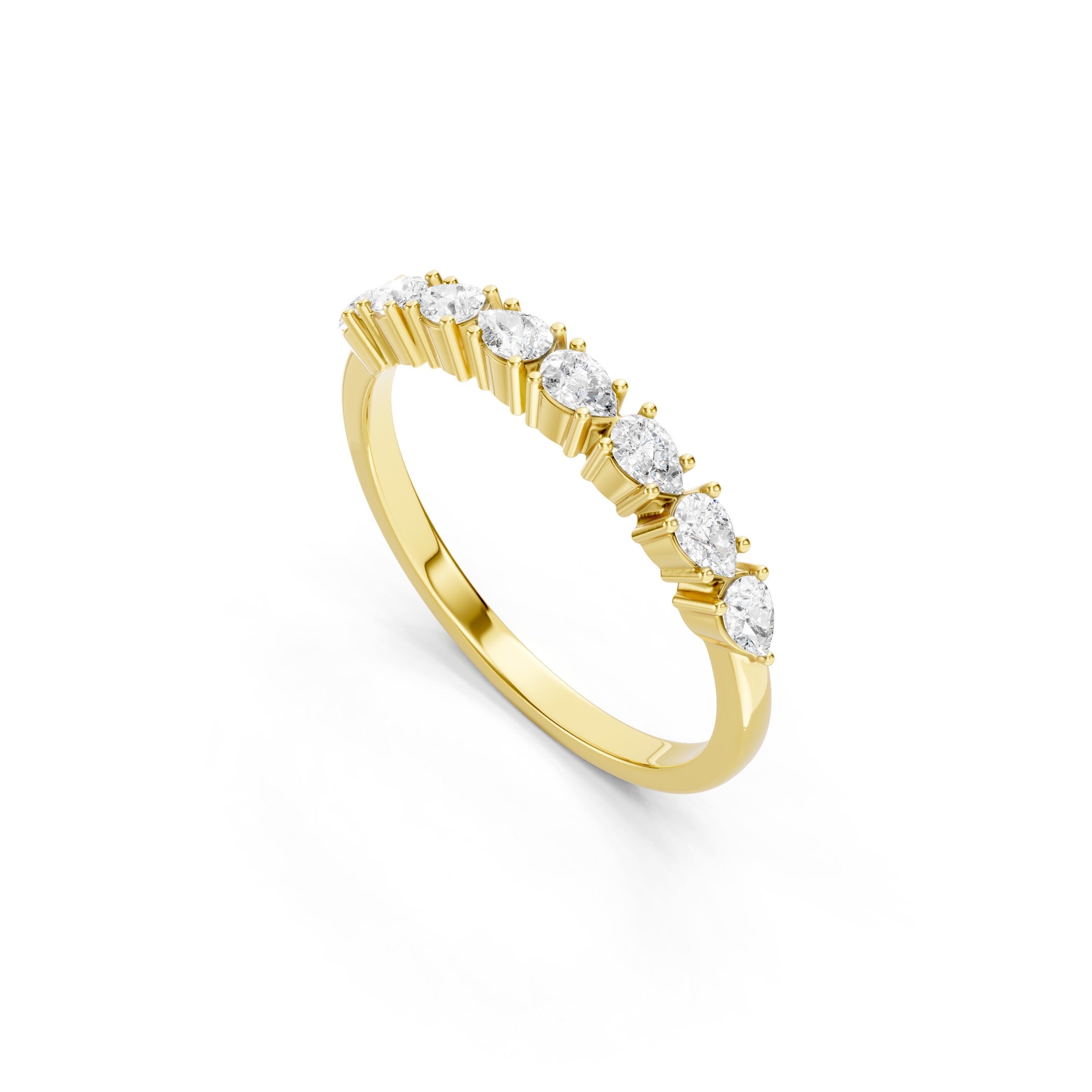 14K Pear Cut Lab Grown  Curved Diamond Wedding Band Ring gift for her