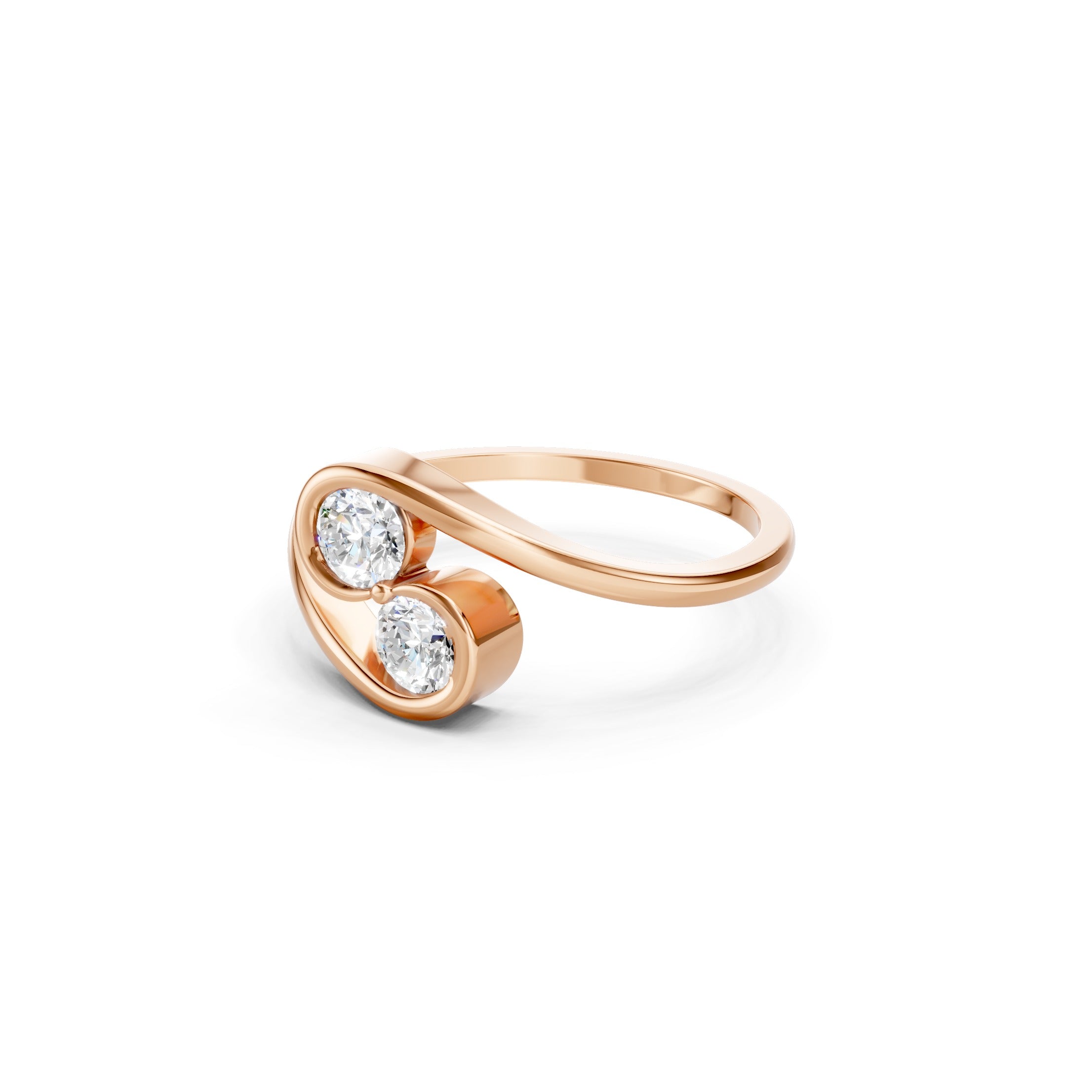 14K Round Cut Lab Grown Diamond Toi et Moi Ring  Modern Bypass Engagement Ring