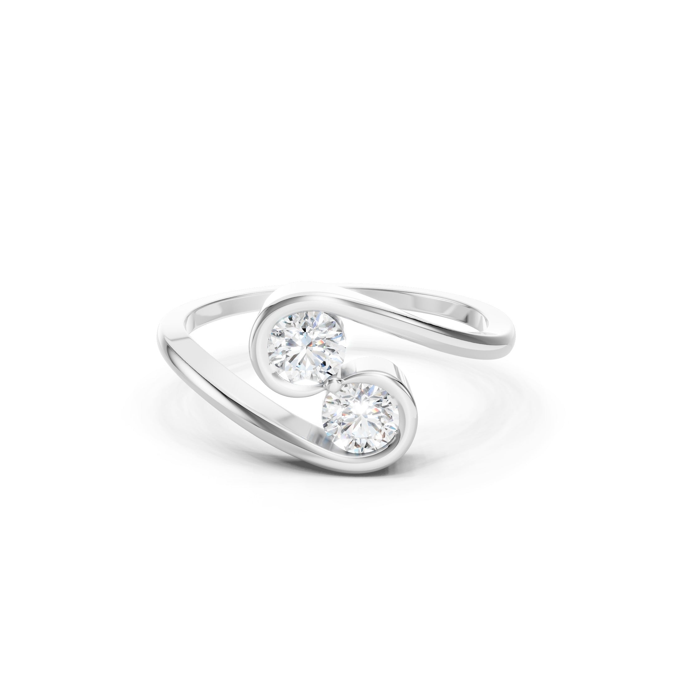 14K Round Cut Lab Grown Diamond Toi et Moi Ring  Modern Bypass Engagement Ring