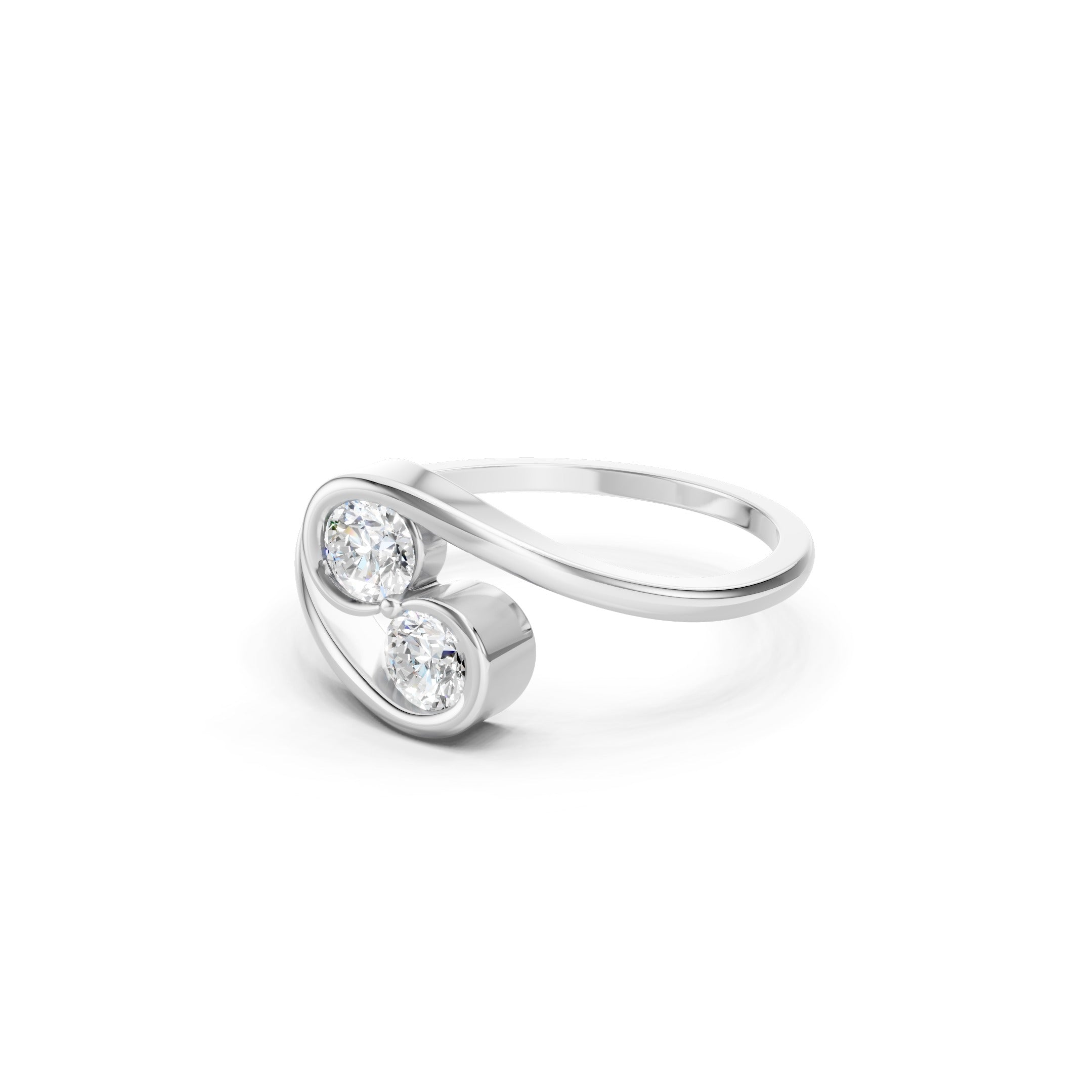 14K Round Cut Lab Grown Diamond Toi et Moi Ring  Modern Bypass Engagement Ring
