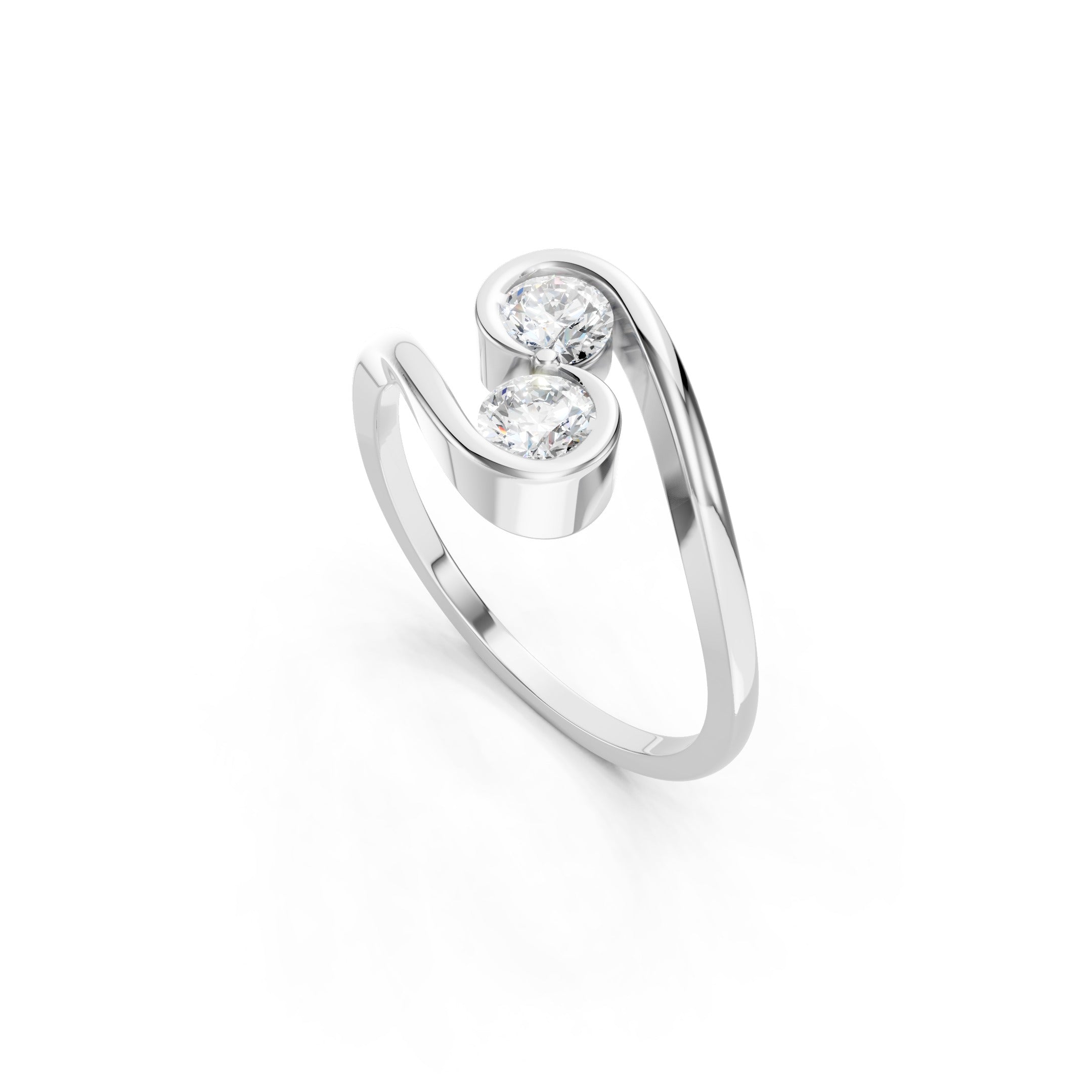 14K Round Cut Lab Grown Diamond Toi et Moi Ring  Modern Bypass Engagement Ring