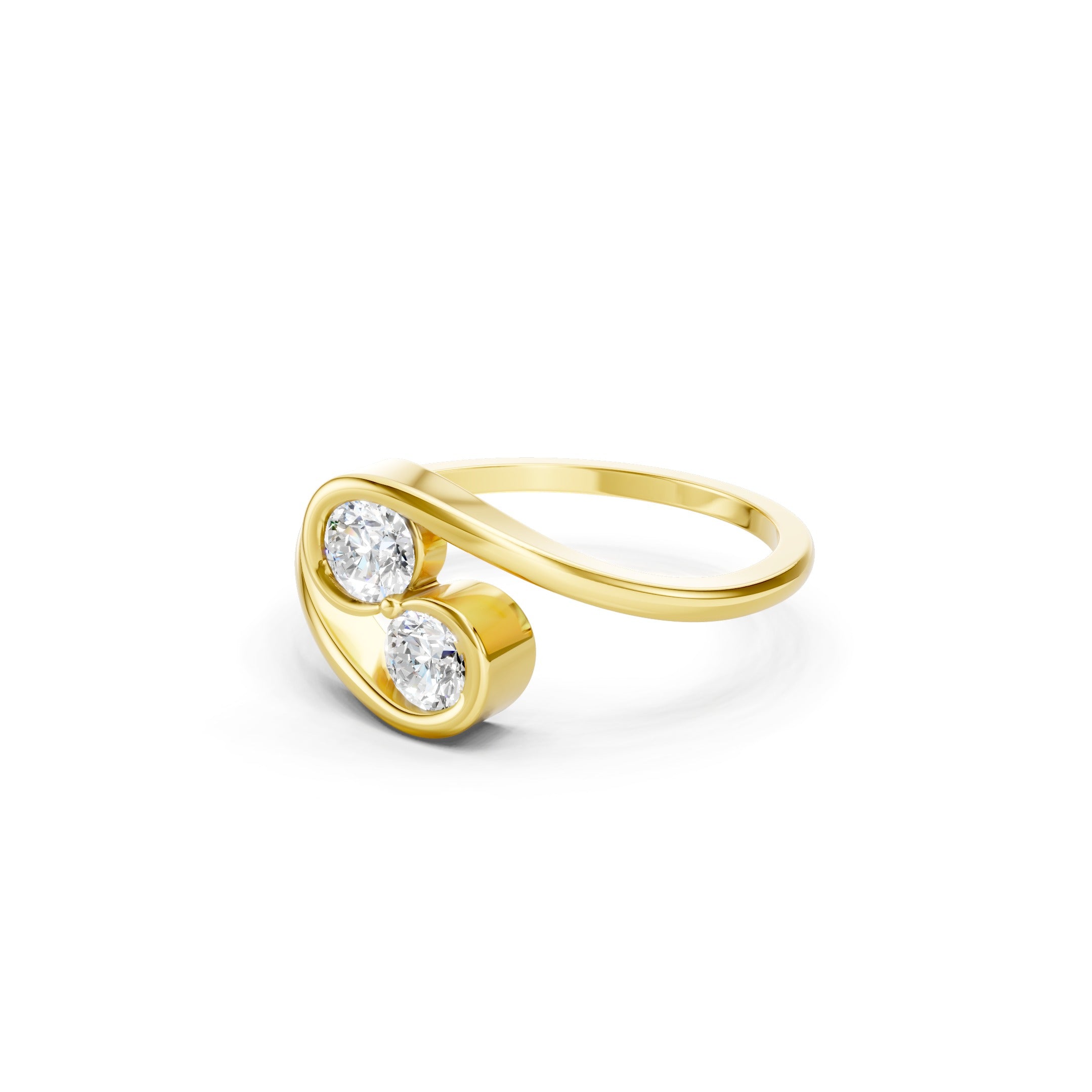 14K Round Cut Lab Grown Diamond Toi et Moi Ring  Modern Bypass Engagement Ring