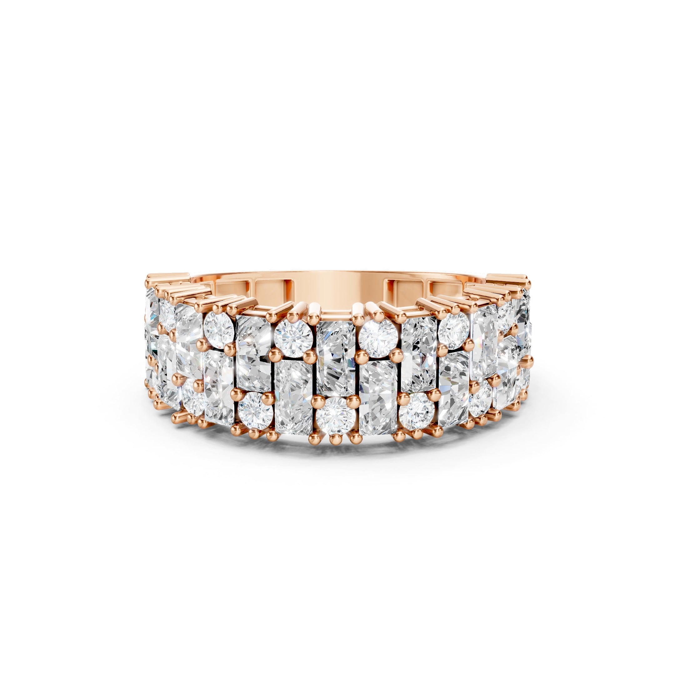 2.20 CT Baguette and Round Lab Grown Diamond Wide Eternity Band 10K 14K 18K Gold Statement Ring