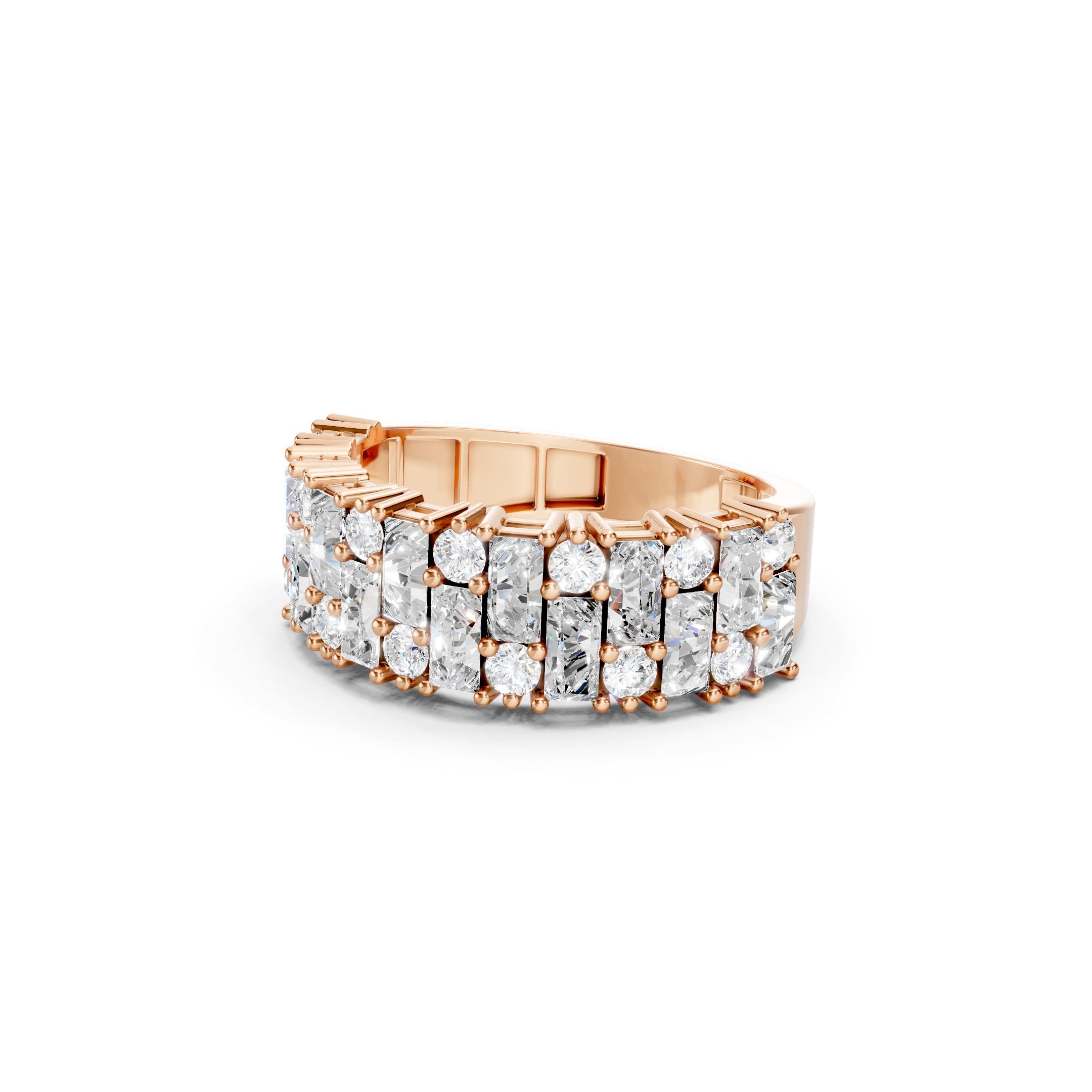 2.20 CT Baguette and Round Lab Grown Diamond Wide Eternity Band 10K 14K 18K Gold Statement Ring